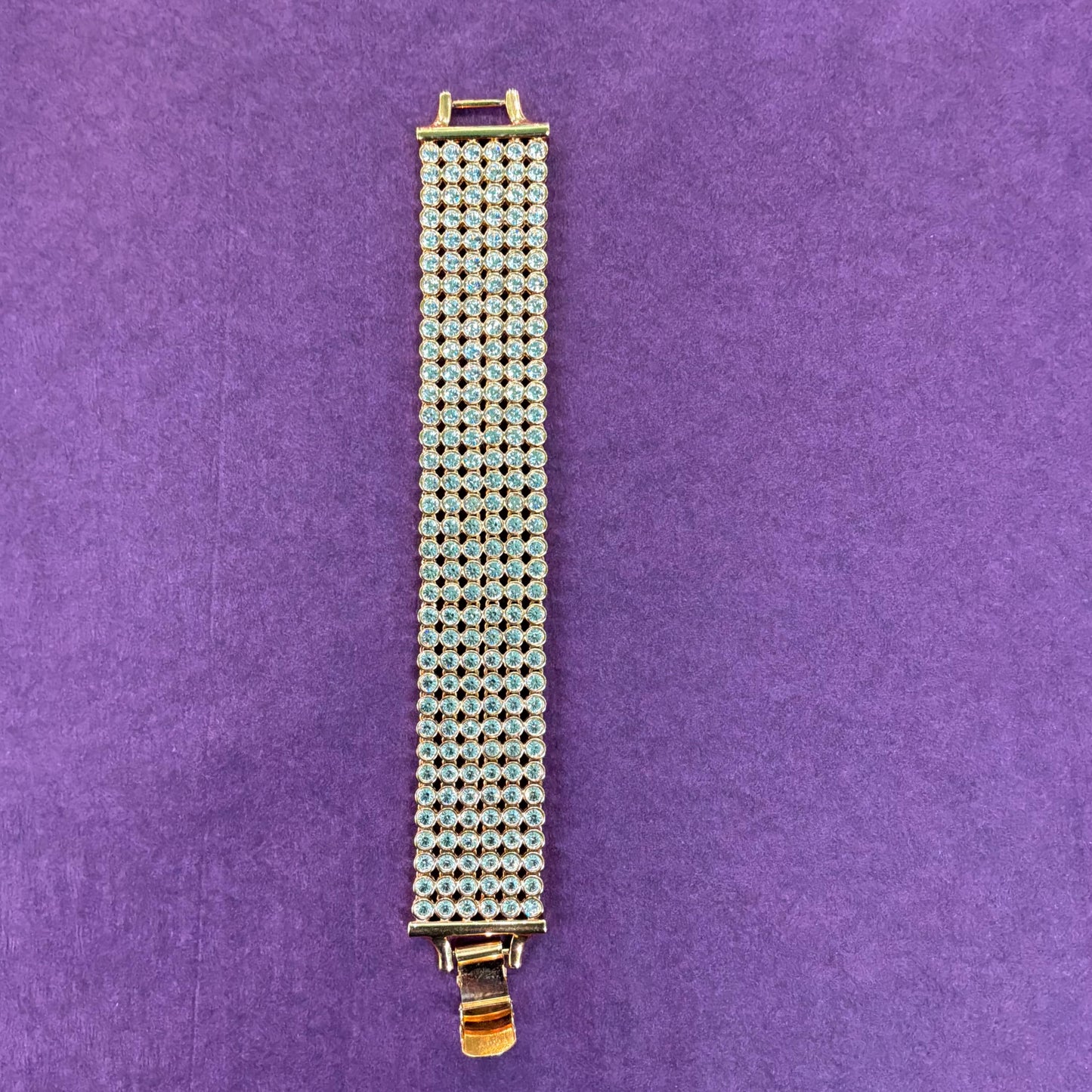 Vintage 1980s Statement Gold Tone and Silver Crystal Bracelet