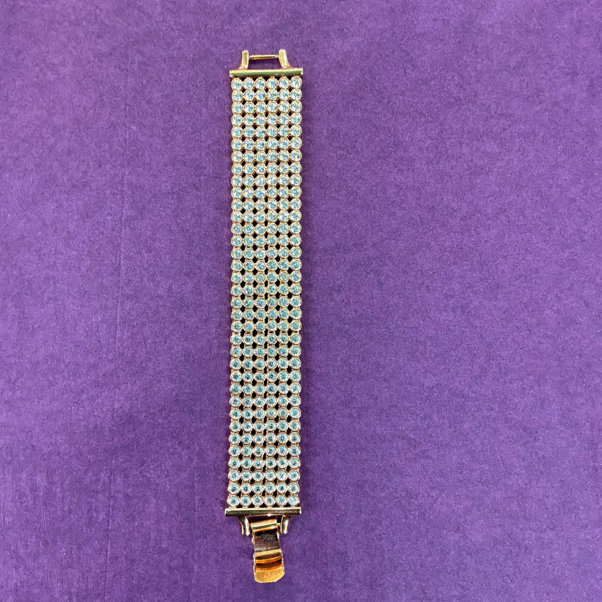 Vintage 1980s Statement Gold Tone and Silver Crystal Bracelet