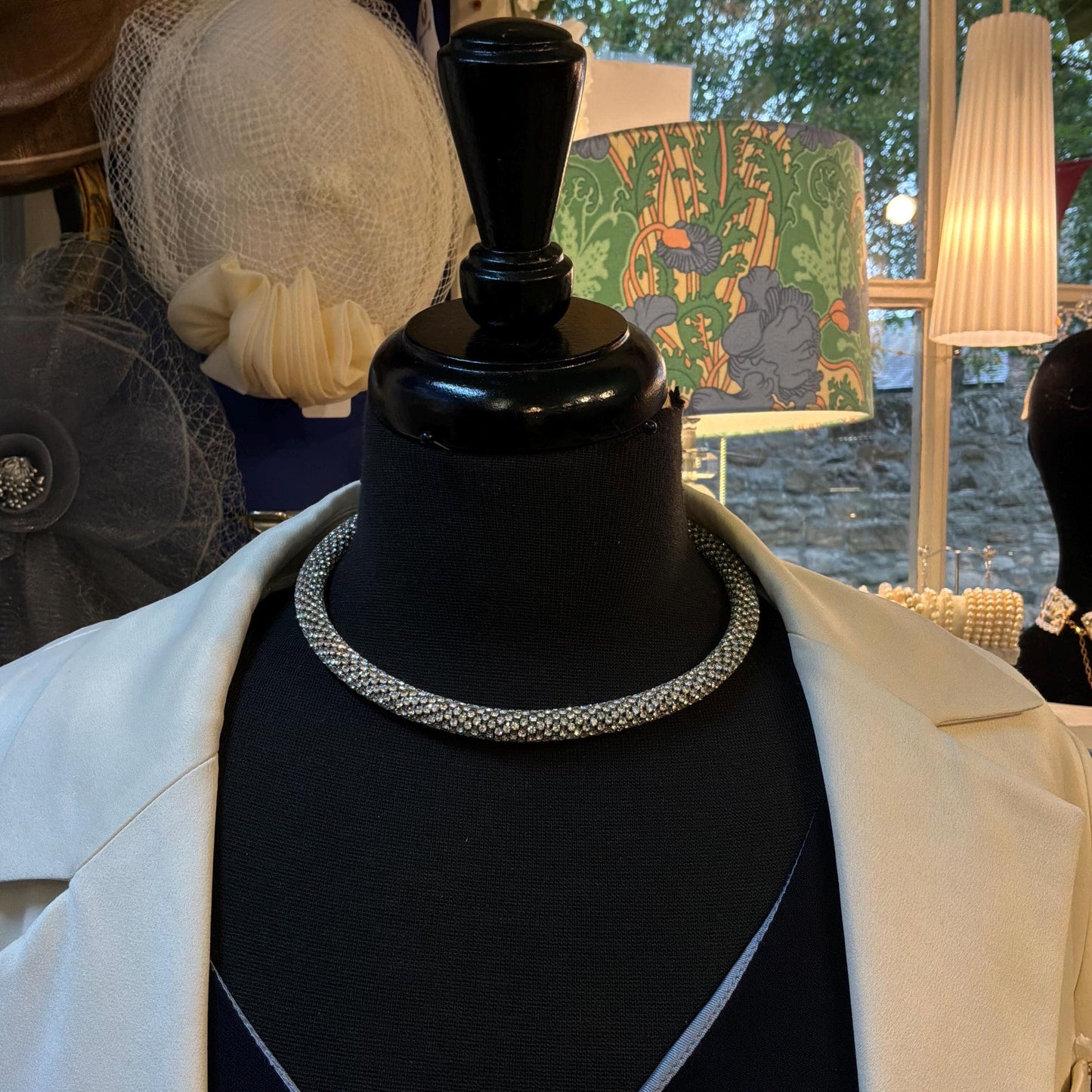 Vintage Chunky Silver Crystal Choker Necklace/Hairband