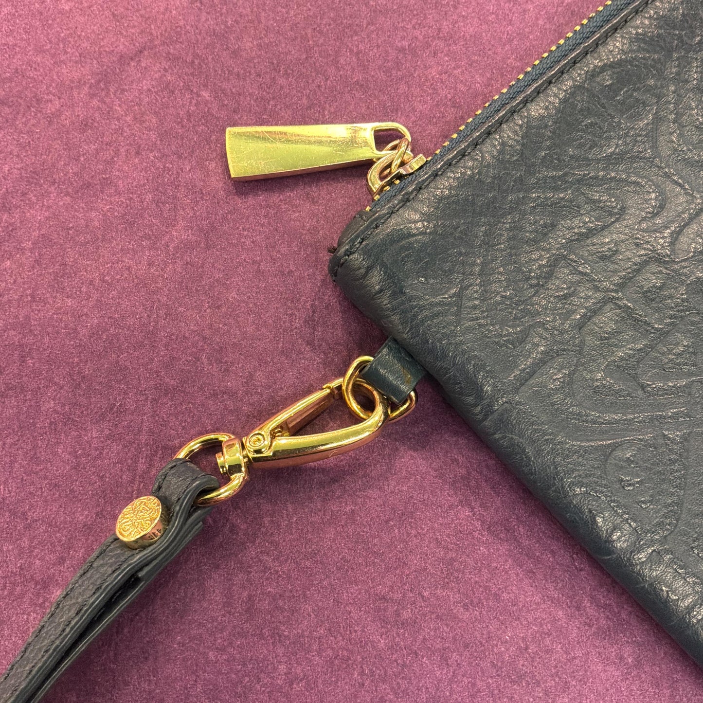 Vintage BIBA Petrol Blue Leather Clutch Bag