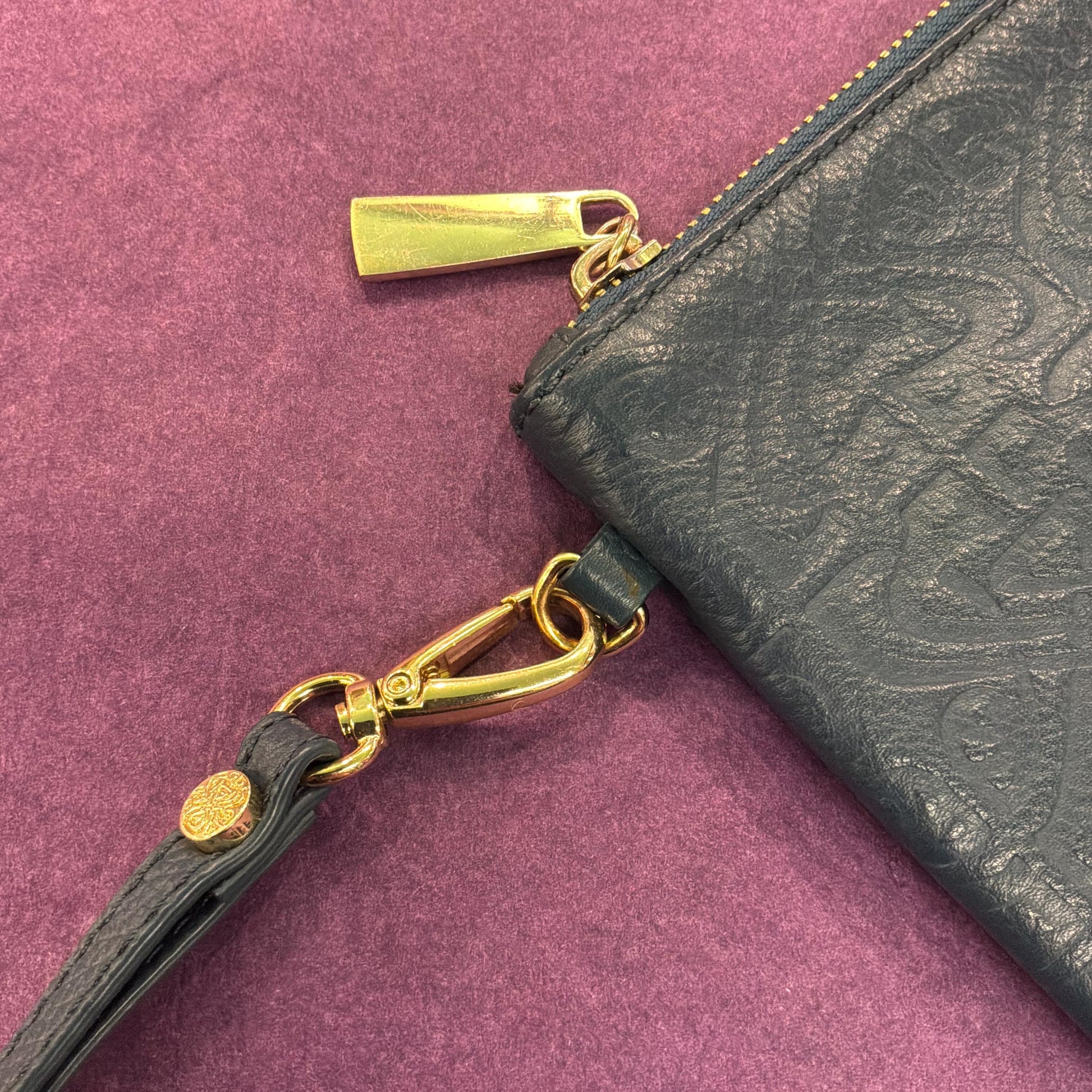 Vintage BIBA Petrol Blue Leather Clutch Bag