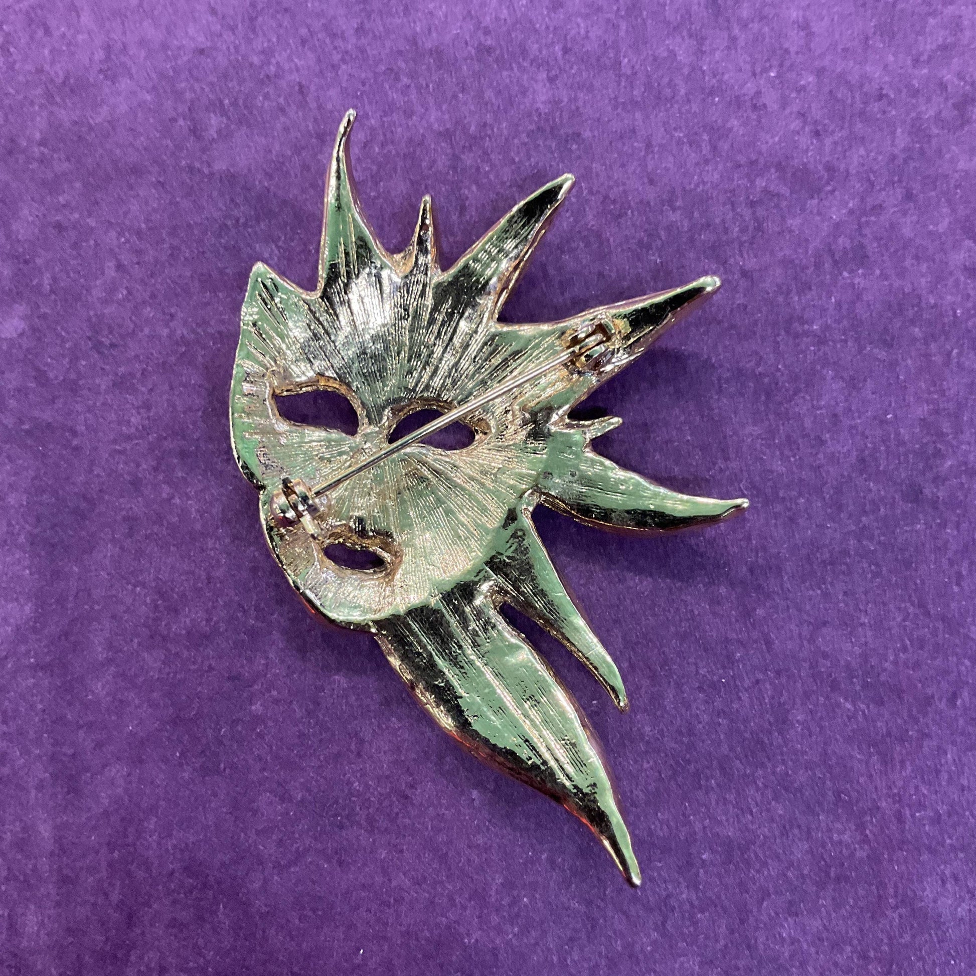 Vintage Enamel and Gold Tone Venetian Mask Brooch