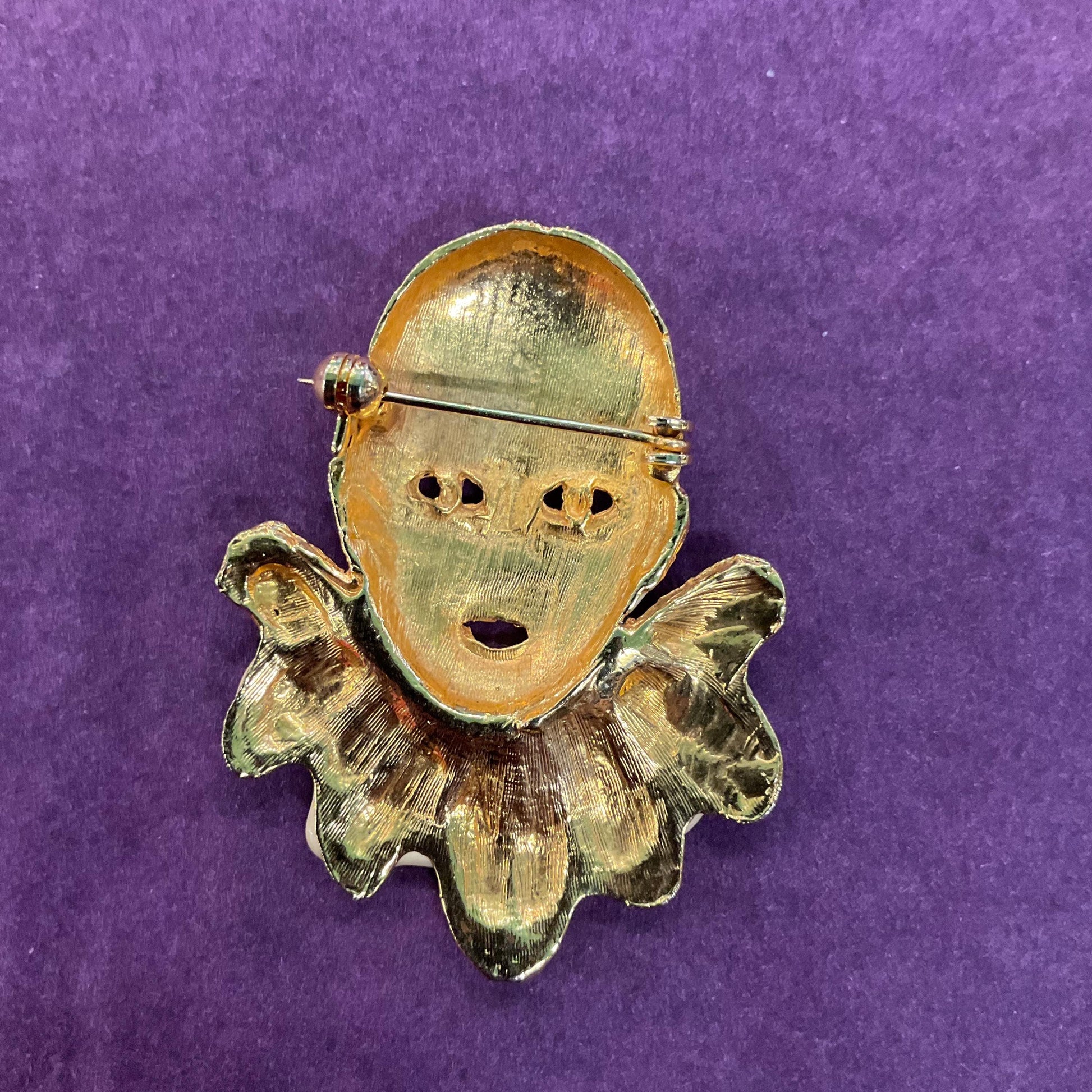 Vintage Art Deco Style Gold Tone Enamel Clown Brooch
