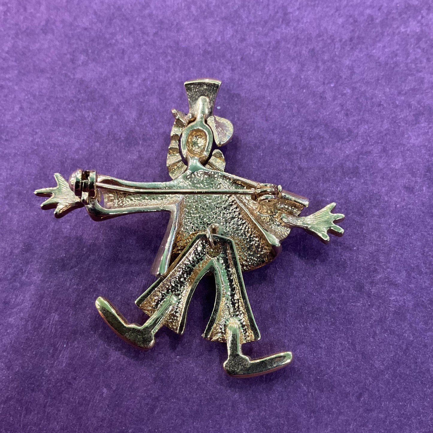 Vintage Quirky Gold Tone and Enamel Clown Brooch