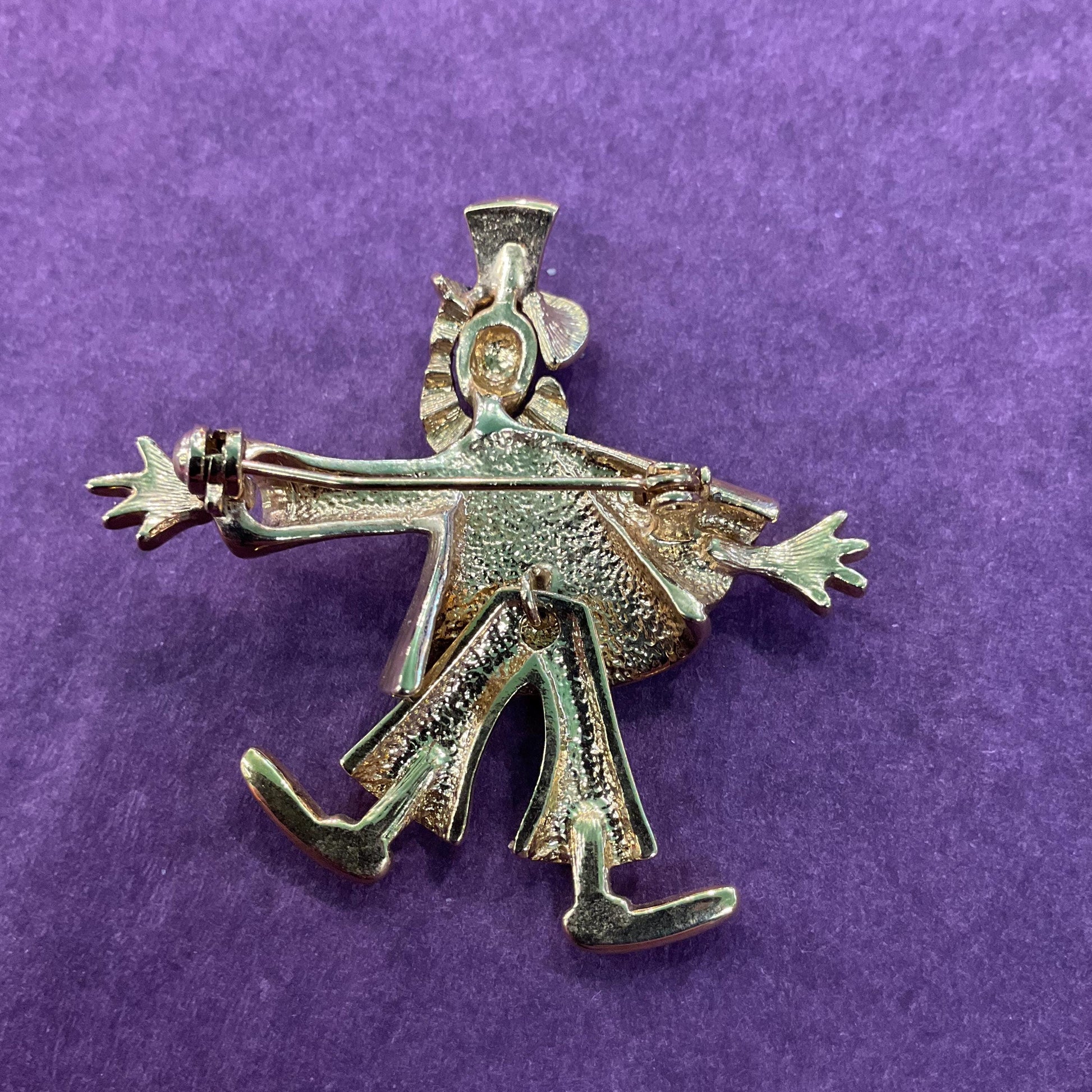 Vintage Quirky Gold Tone and Enamel Clown Brooch