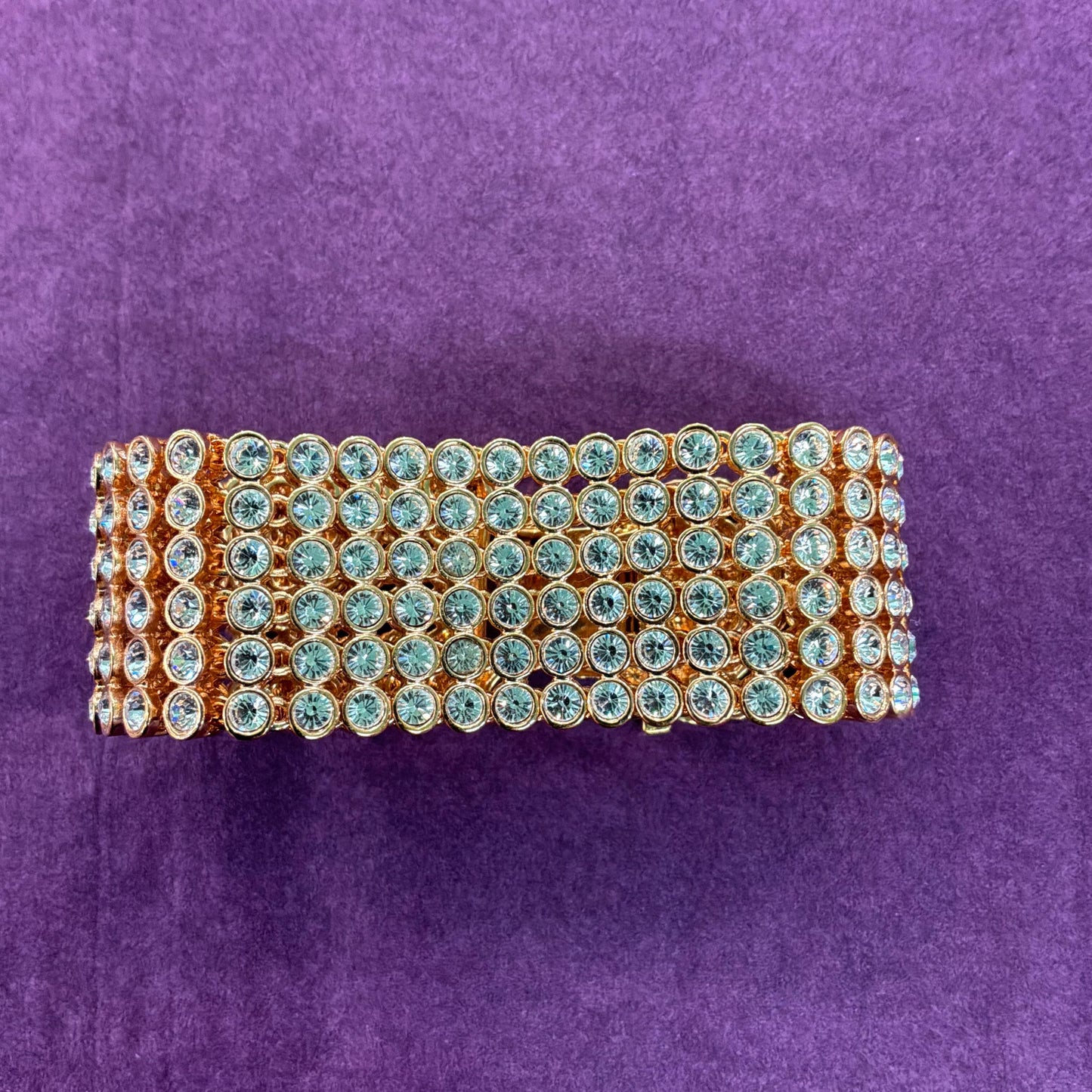 Vintage 1980s Statement Gold Tone and Silver Crystal Bracelet