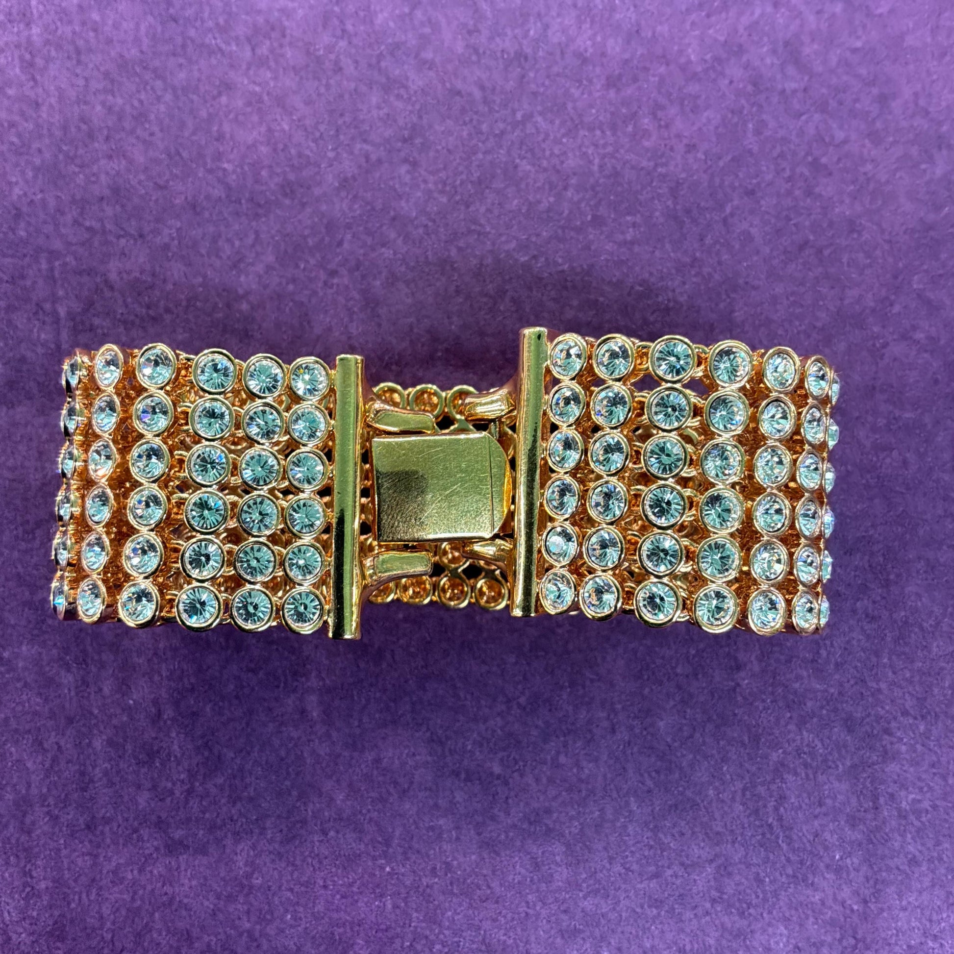 Vintage 1980s Statement Gold Tone and Silver Crystal Bracelet