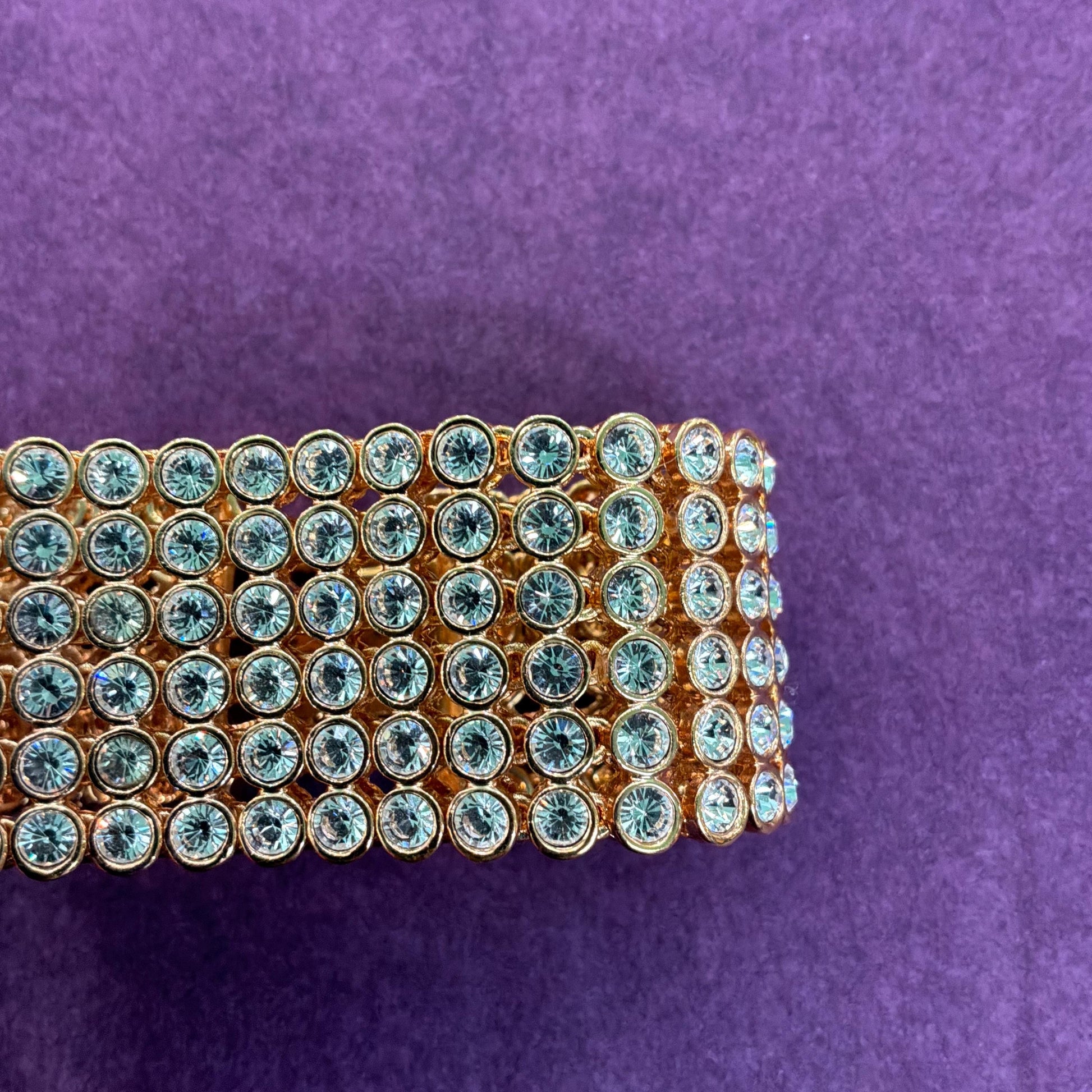 Vintage 1980s Statement Gold Tone and Silver Crystal Bracelet