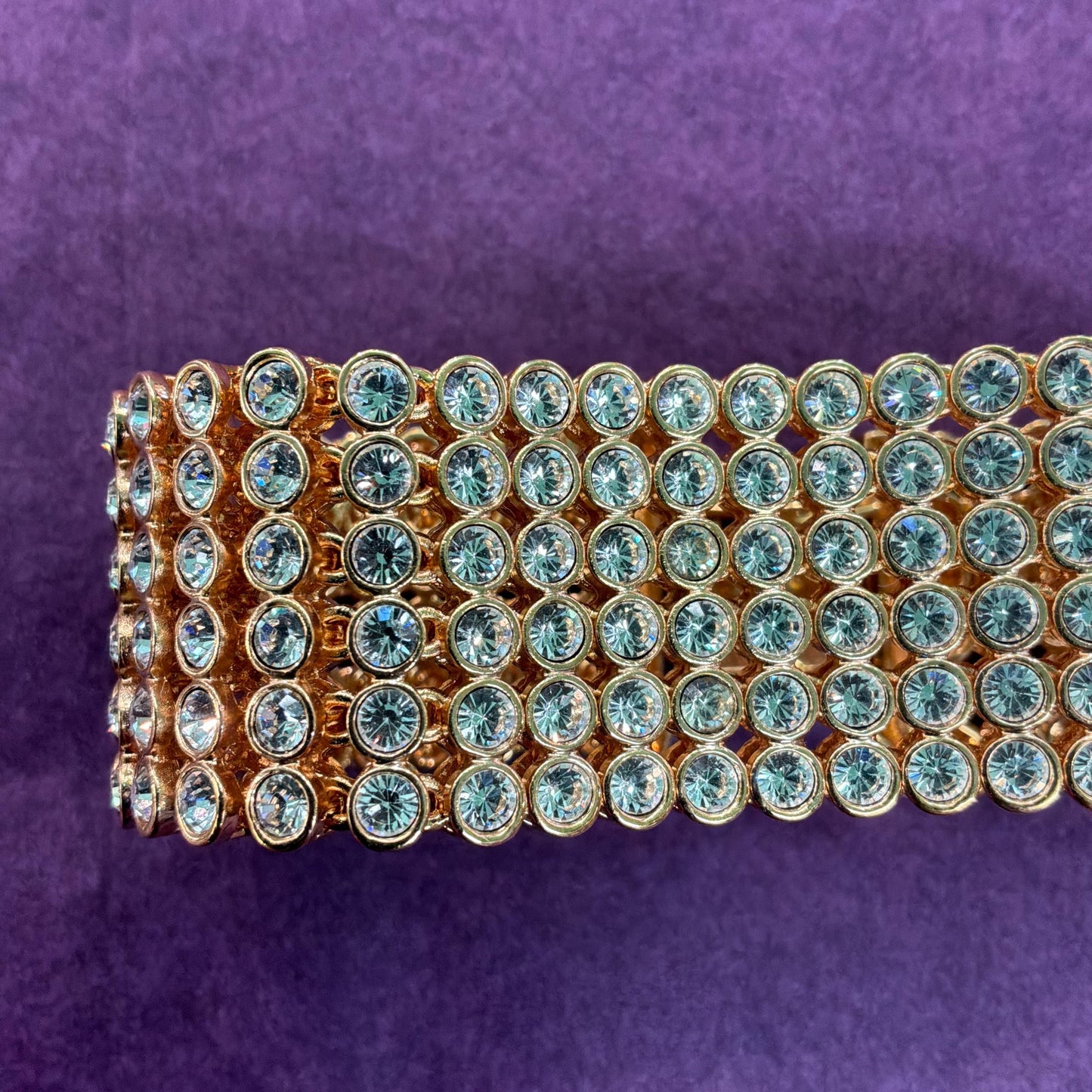 Vintage 1980s Statement Gold Tone and Silver Crystal Bracelet