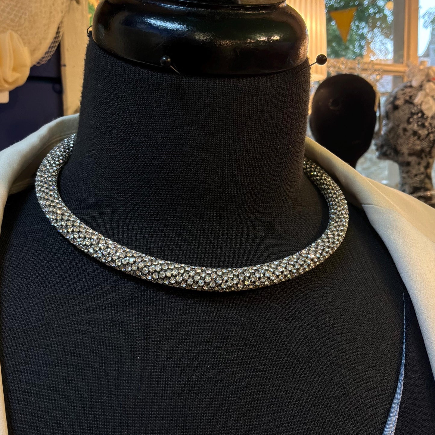 Vintage Chunky Silver Crystal Choker Necklace/Hairband