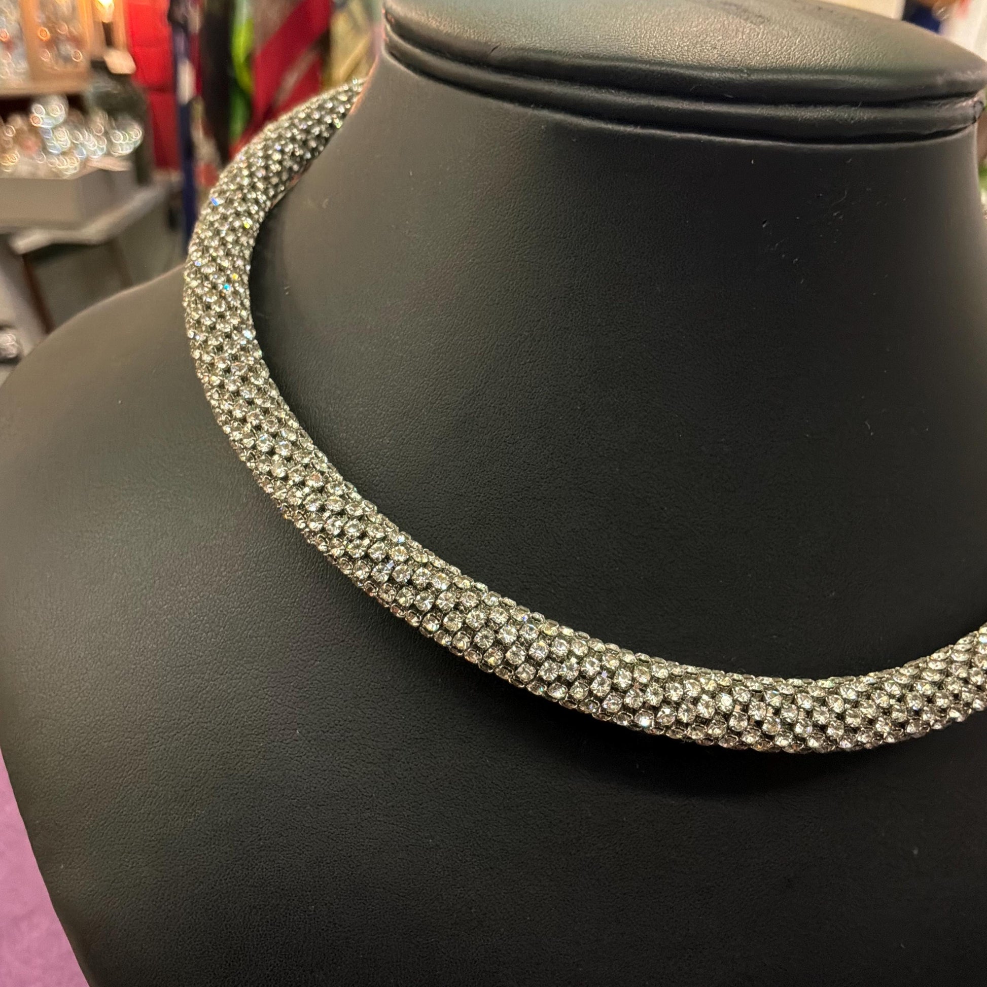 Vintage Chunky Silver Crystal Choker Necklace/Hairband