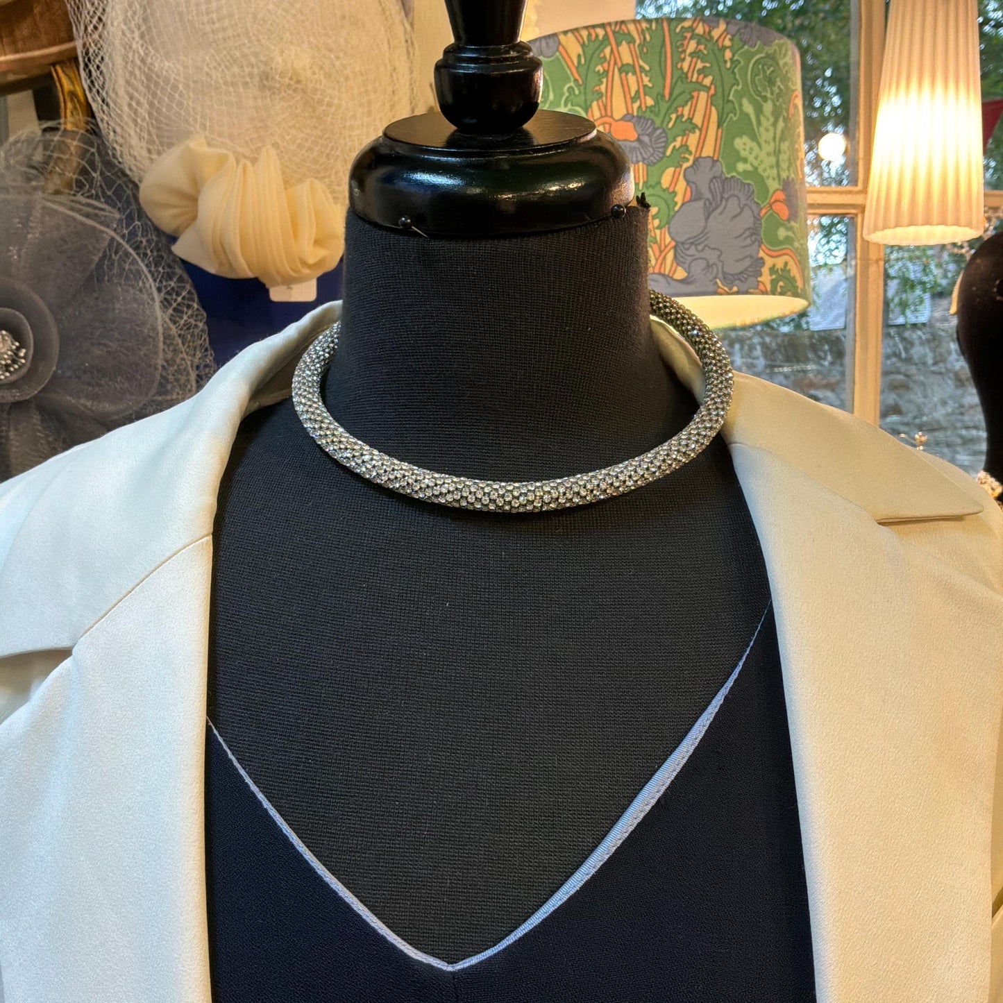 Vintage Chunky Silver Crystal Choker Necklace/Hairband