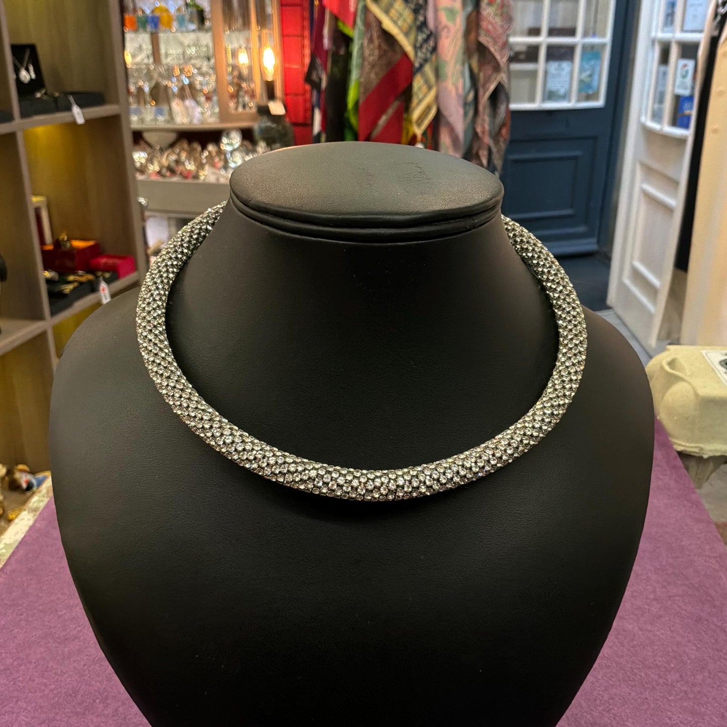 Vintage Chunky Silver Crystal Choker Necklace/Hairband