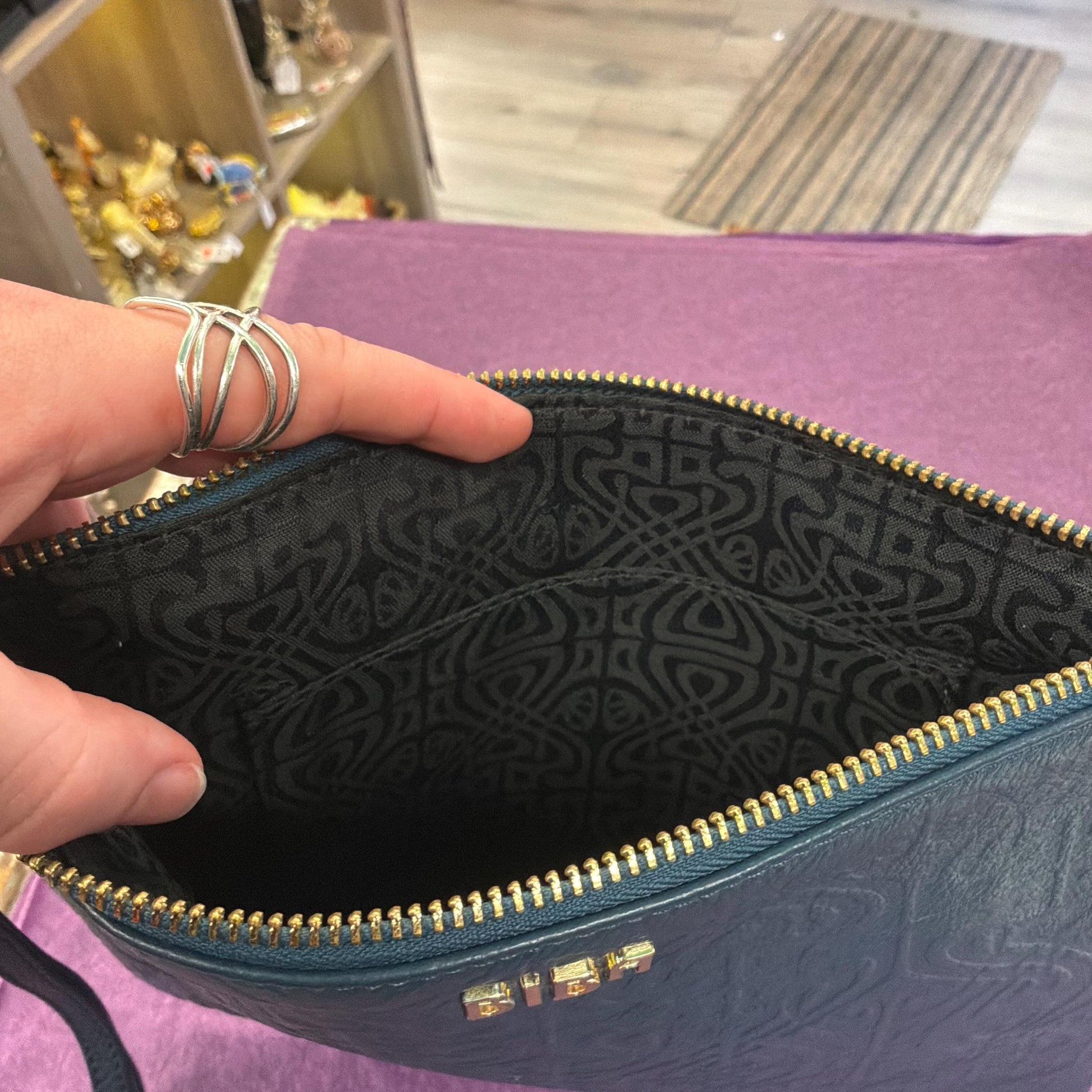 Vintage BIBA Petrol Blue Leather Clutch Bag