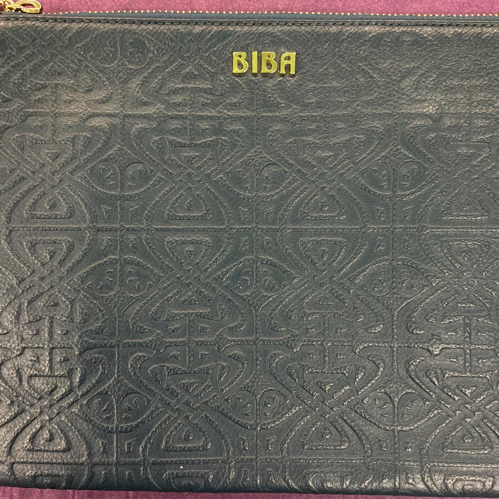 Vintage BIBA Petrol Blue Leather Clutch Bag