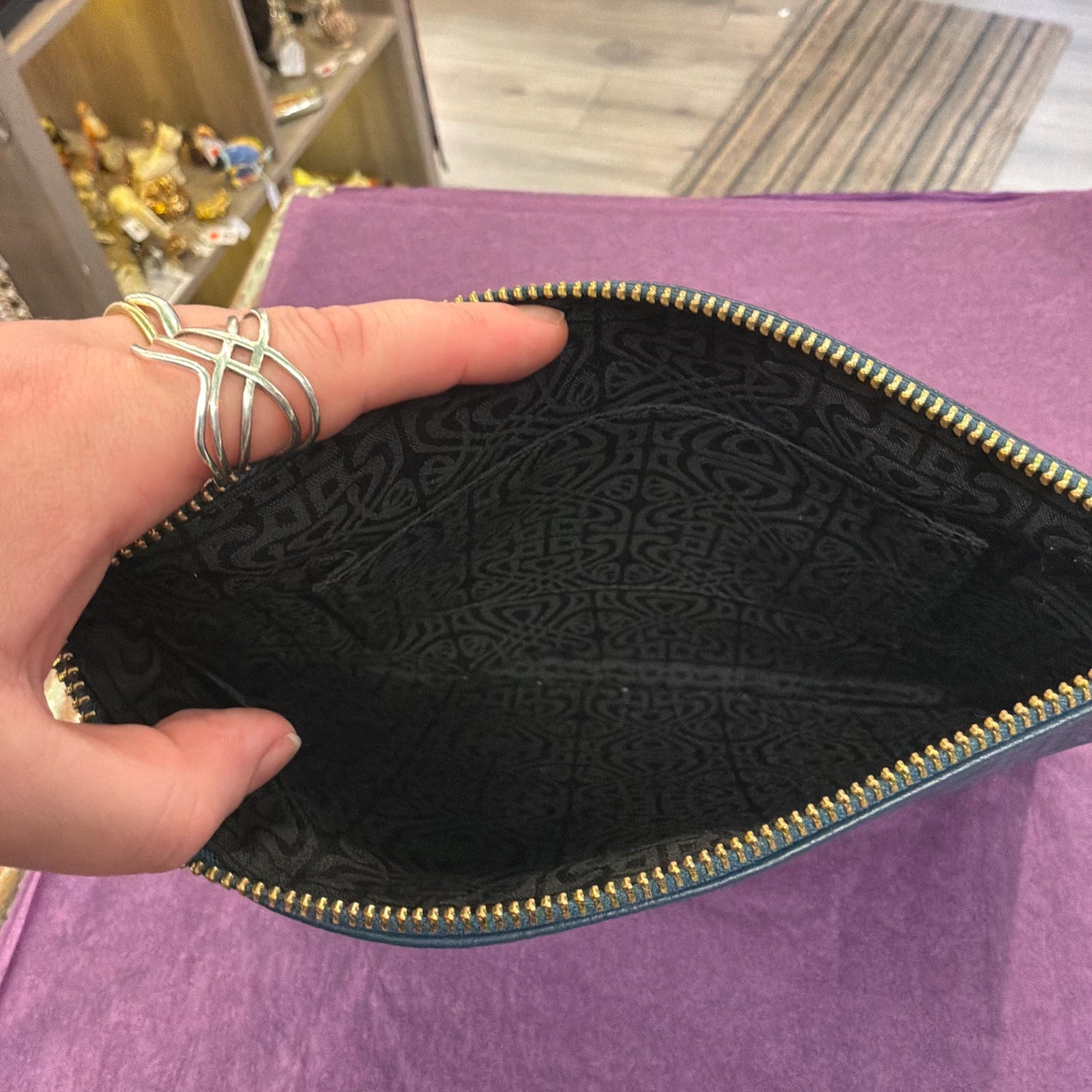 Vintage BIBA Petrol Blue Leather Clutch Bag