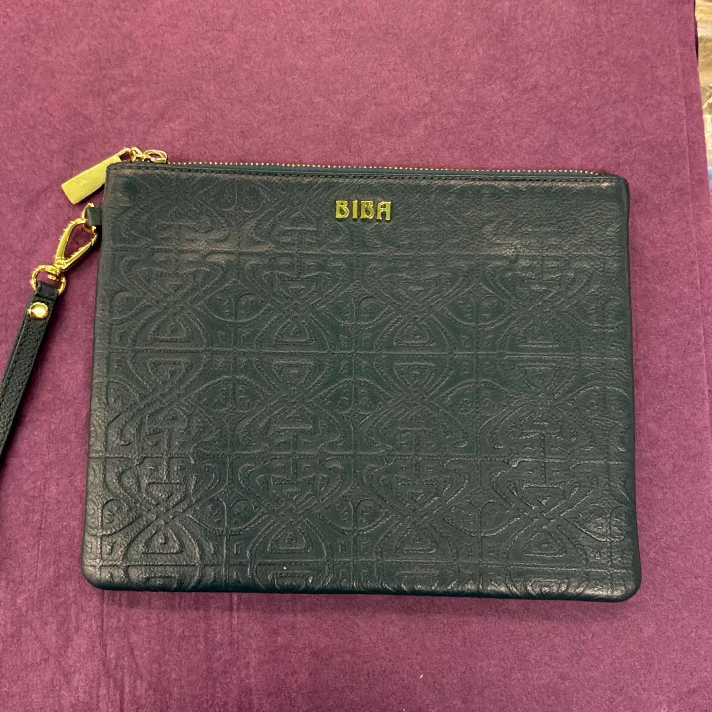 Vintage BIBA Petrol Blue Leather Clutch Bag