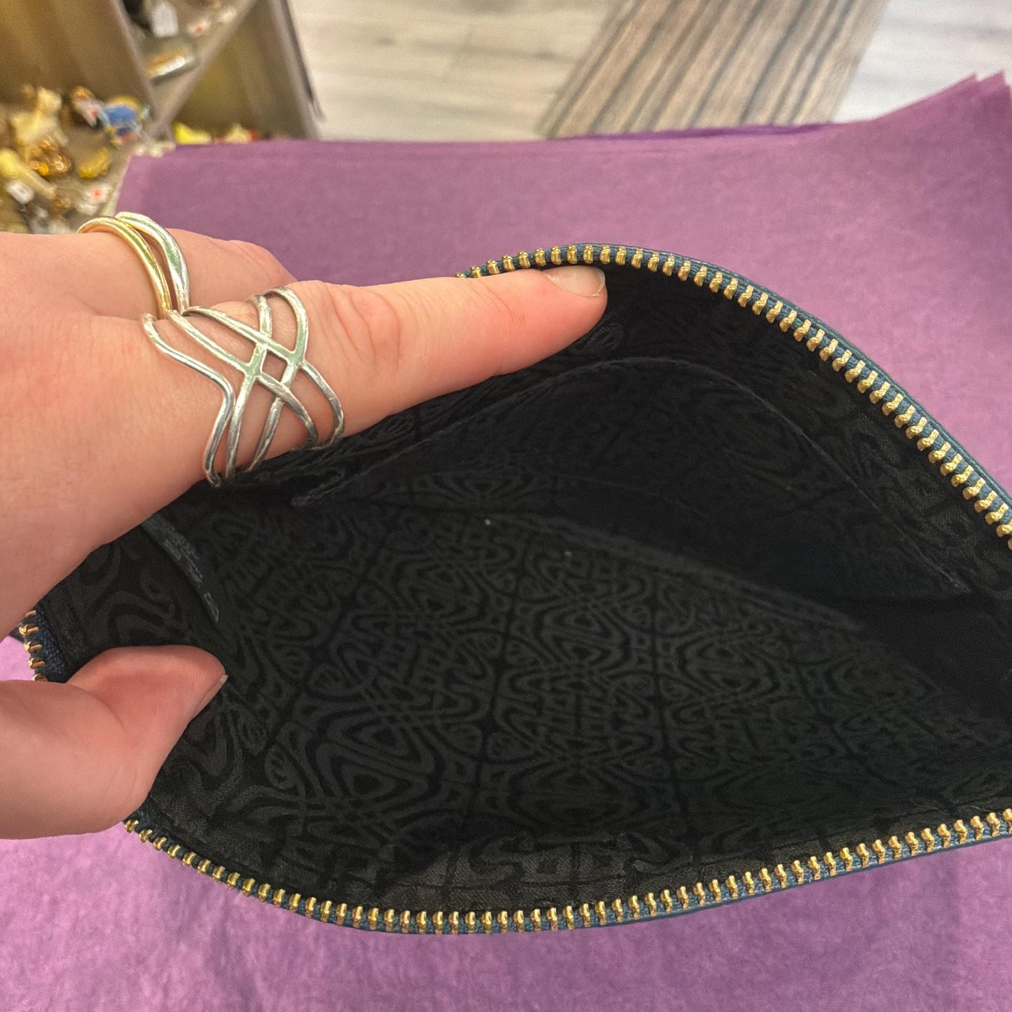 Vintage BIBA Petrol Blue Leather Clutch Bag