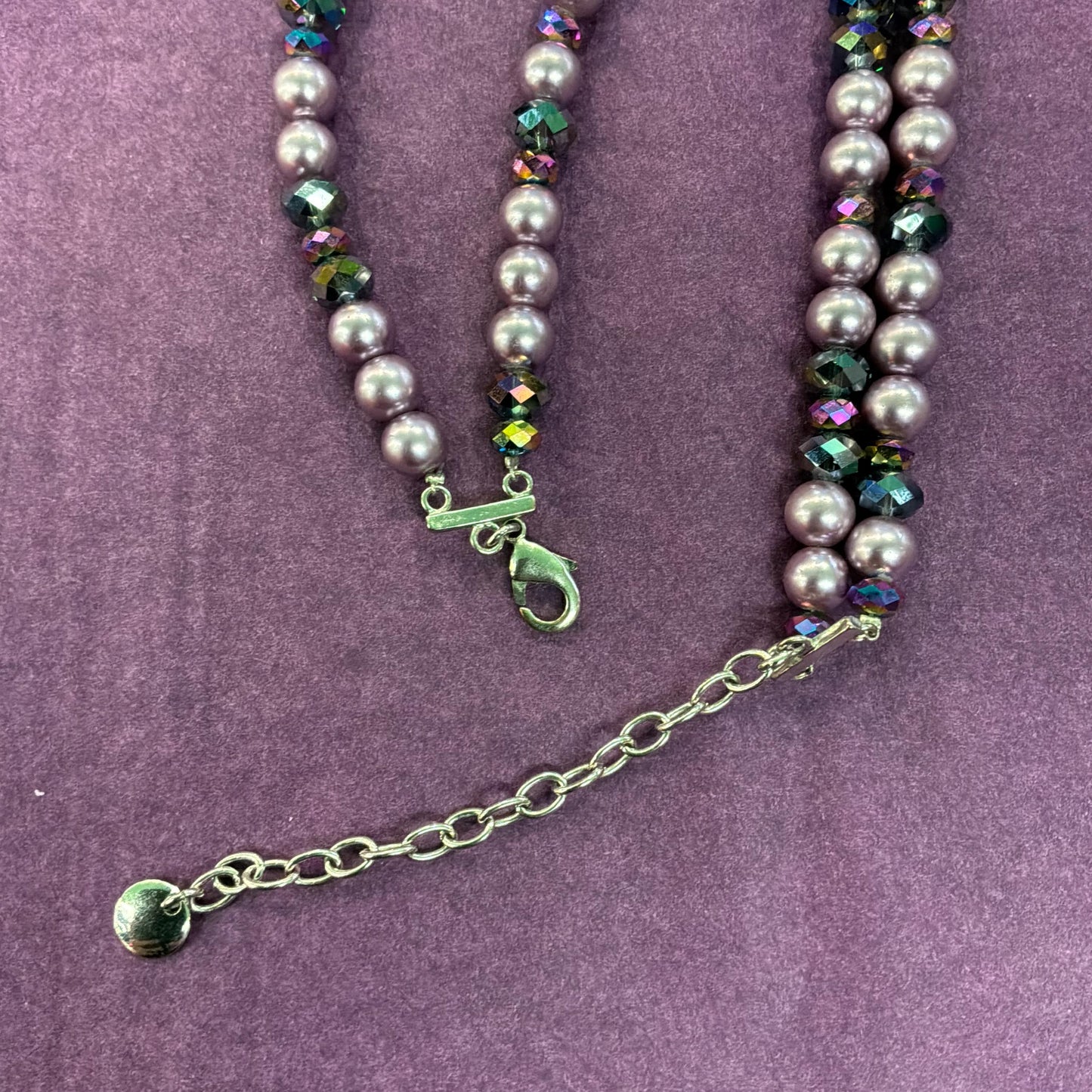 Vintage Butler and Wilson Purple Borealis Crystal and Faux Pearl Floral Statement Necklace