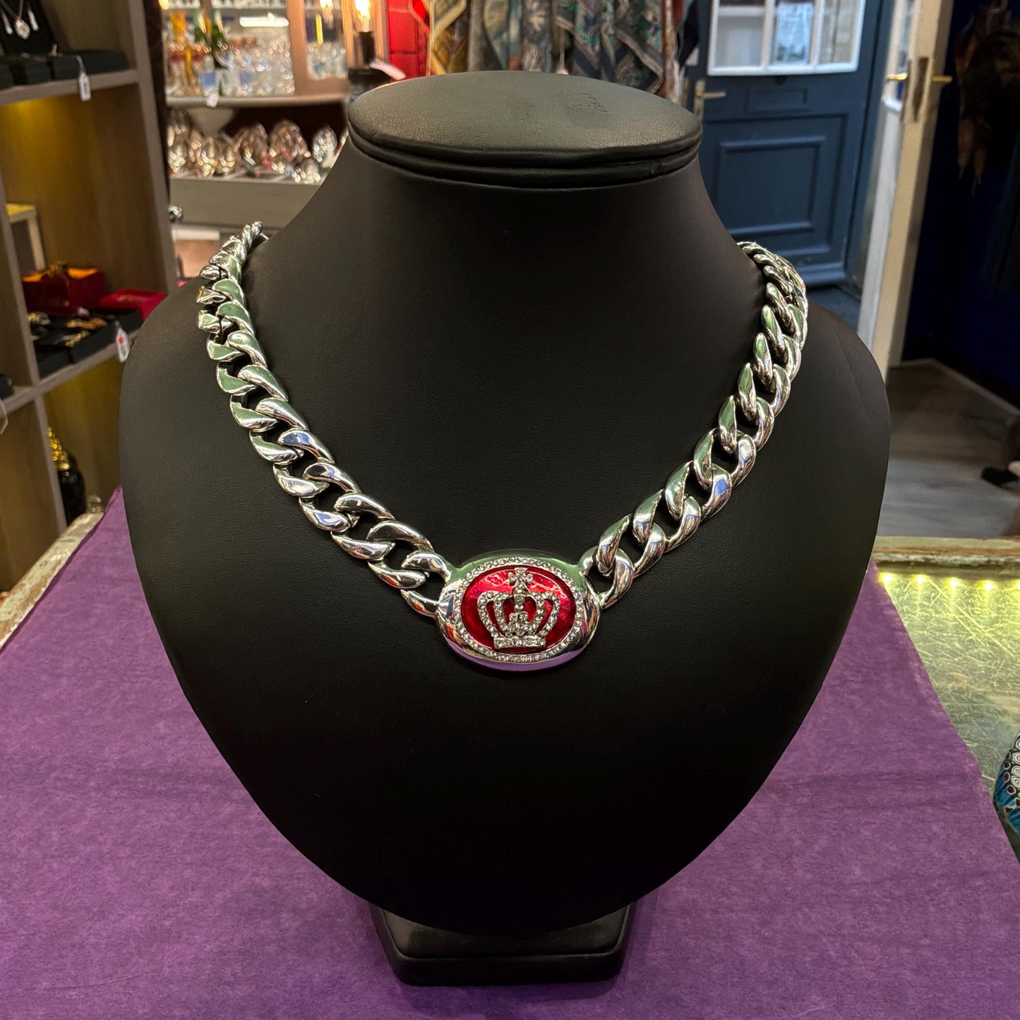 Vintage Butler and Wilson Chunky Curb Chain Necklace with Crystal Crown