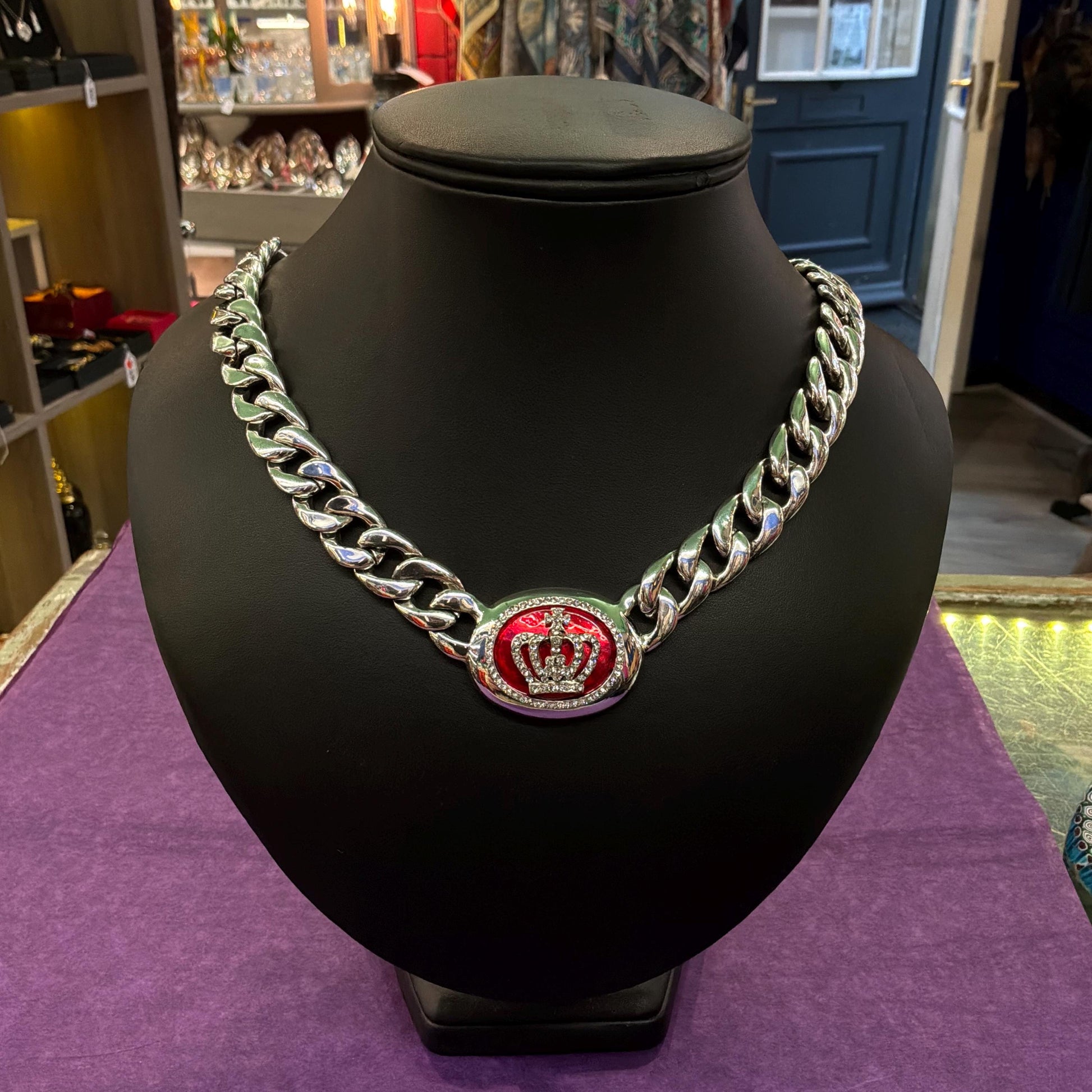 Vintage Butler and Wilson Chunky Curb Chain Necklace with Crystal Crown