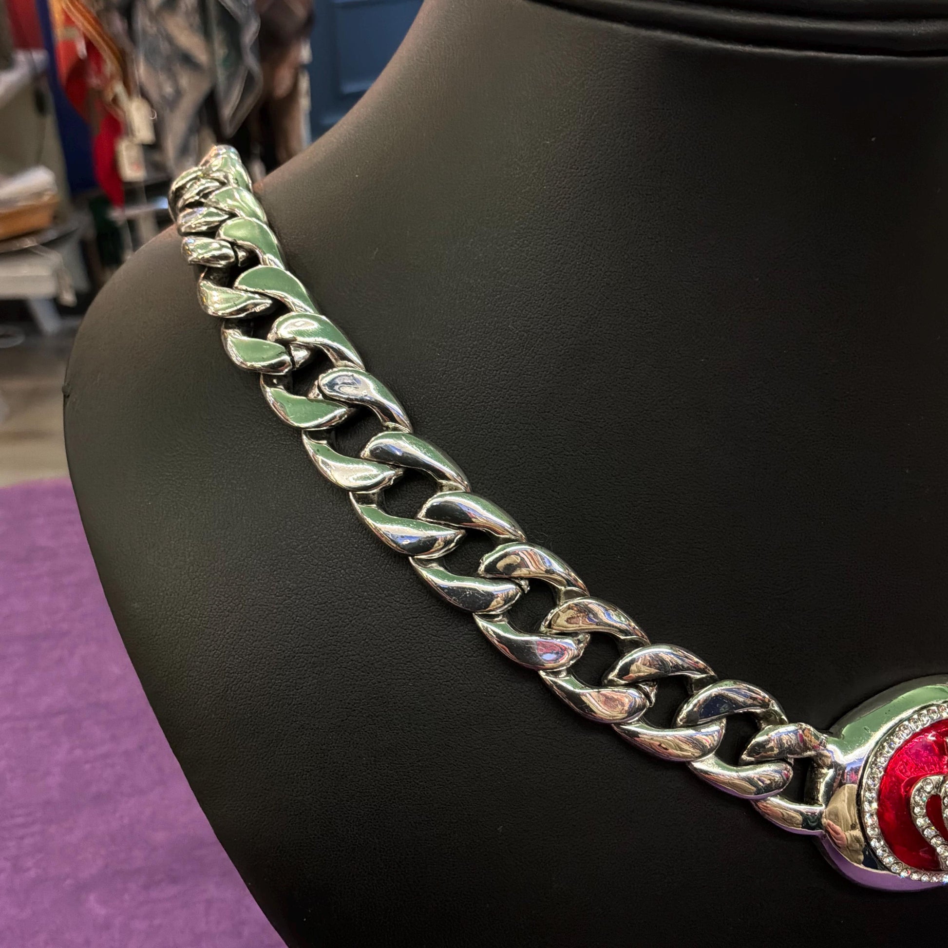 Vintage Butler and Wilson Chunky Curb Chain Necklace with Crystal Crown