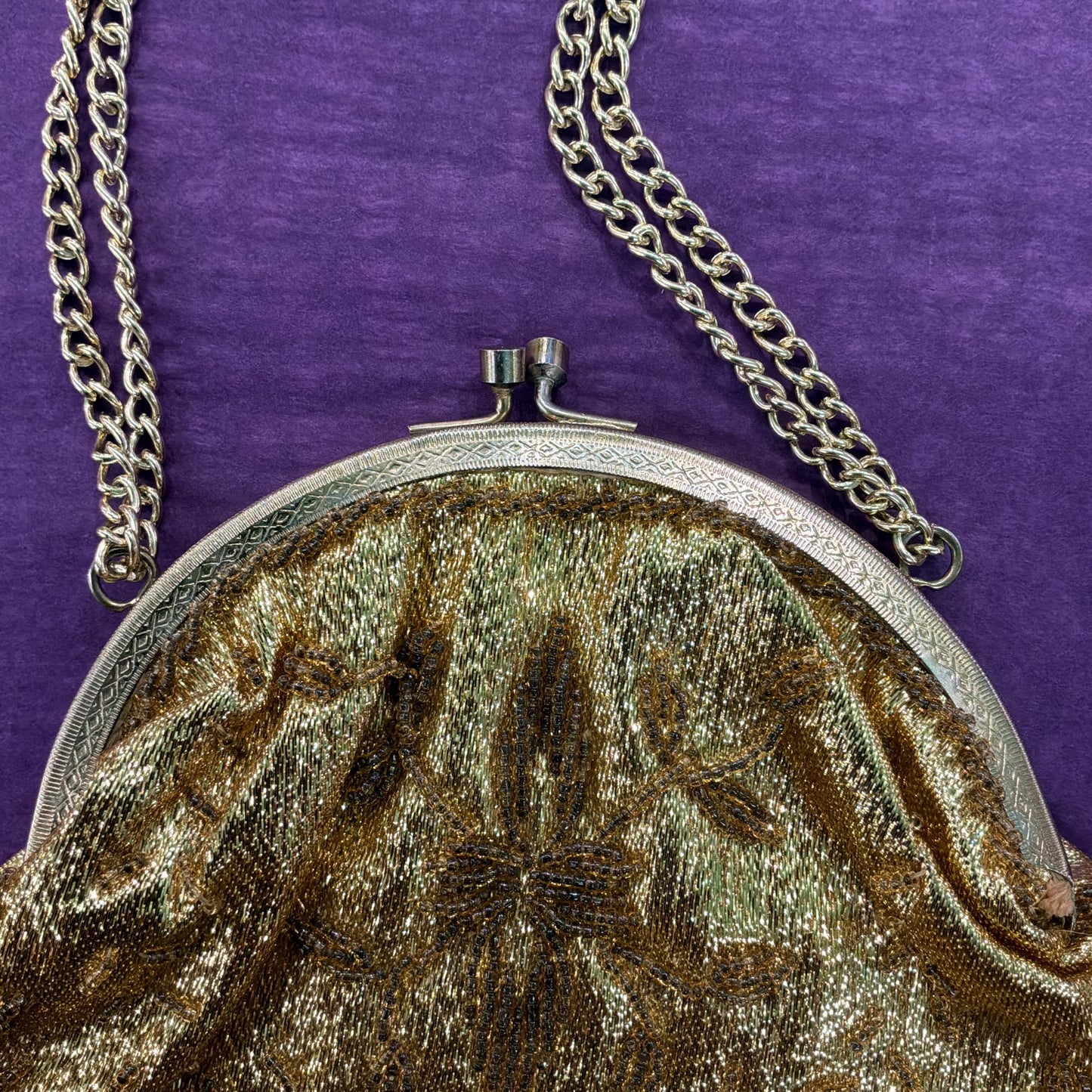Vintage 1950/60s Gold Lurex Beaded Evening Bag