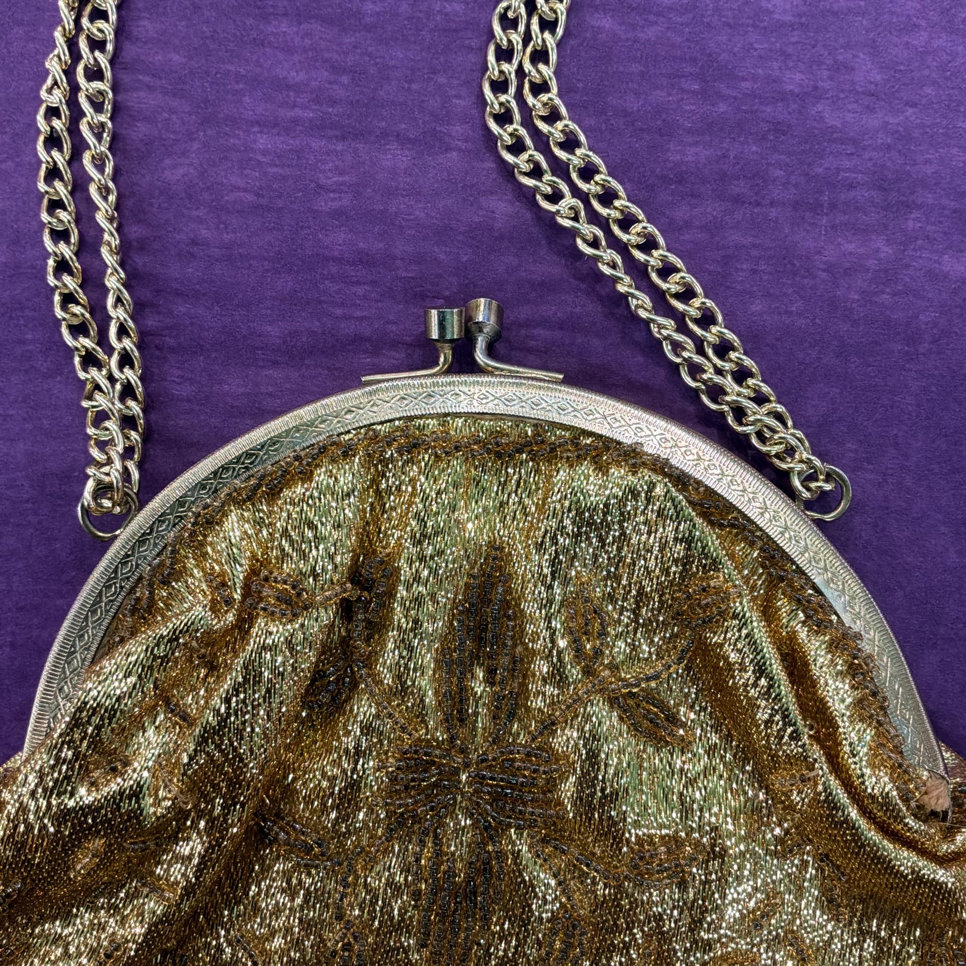 Vintage 1950/60s Gold Lurex Beaded Evening Bag