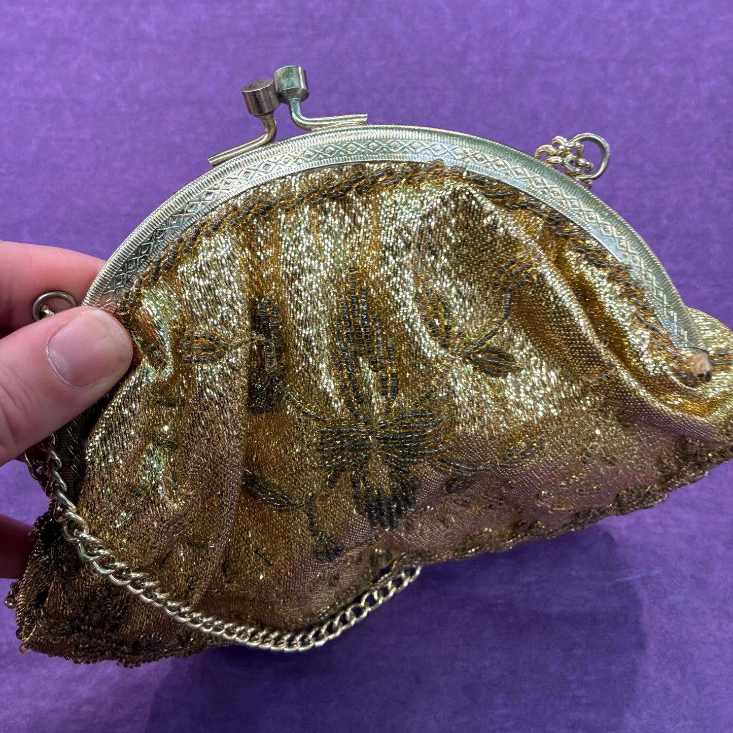Vintage 1950/60s Gold Lurex Beaded Evening Bag