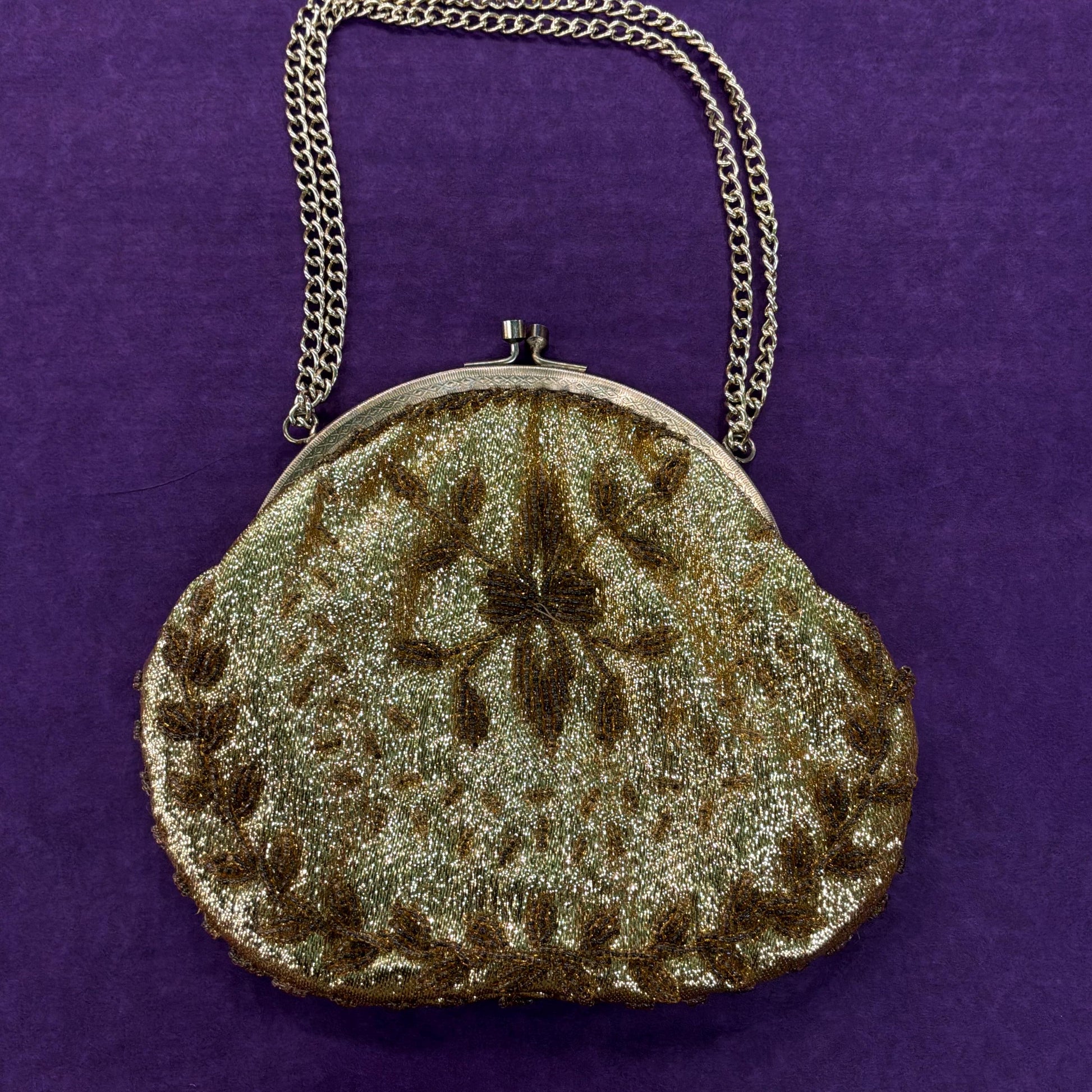 Vintage 1950/60s Gold Lurex Beaded Evening Bag