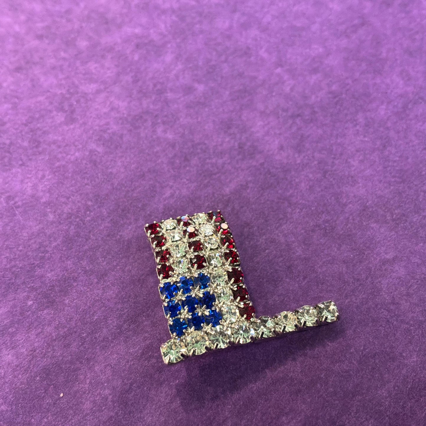 Vintage Crystal Stars and Stripe American Style Flag Brooch/ Lapel Pin