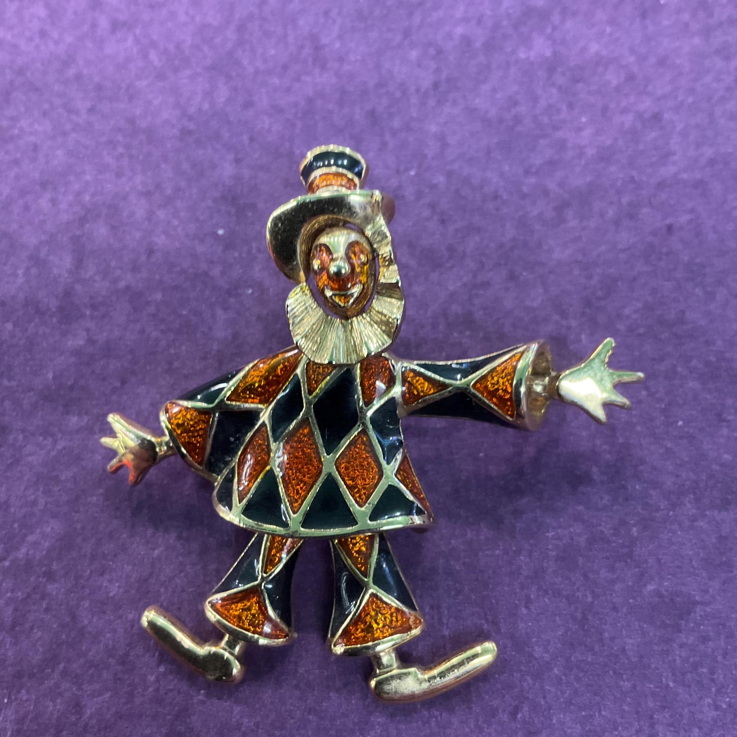 Vintage Quirky Gold Tone and Enamel Clown Brooch
