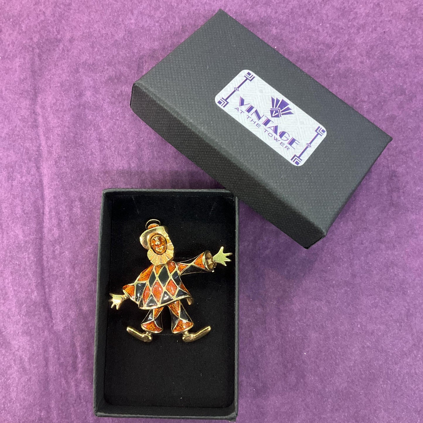Vintage Quirky Gold Tone and Enamel Clown Brooch