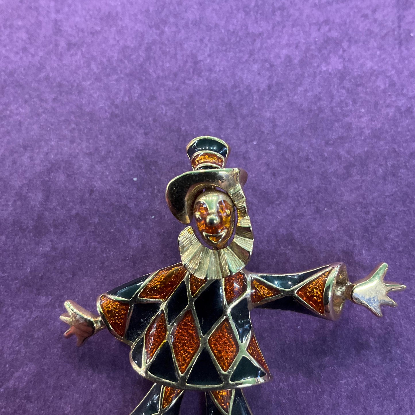 Vintage Quirky Gold Tone and Enamel Clown Brooch