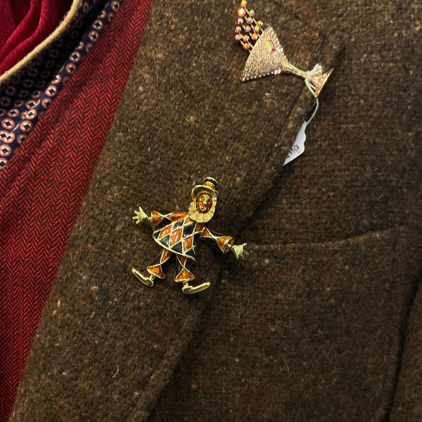 Vintage Quirky Gold Tone and Enamel Clown Brooch