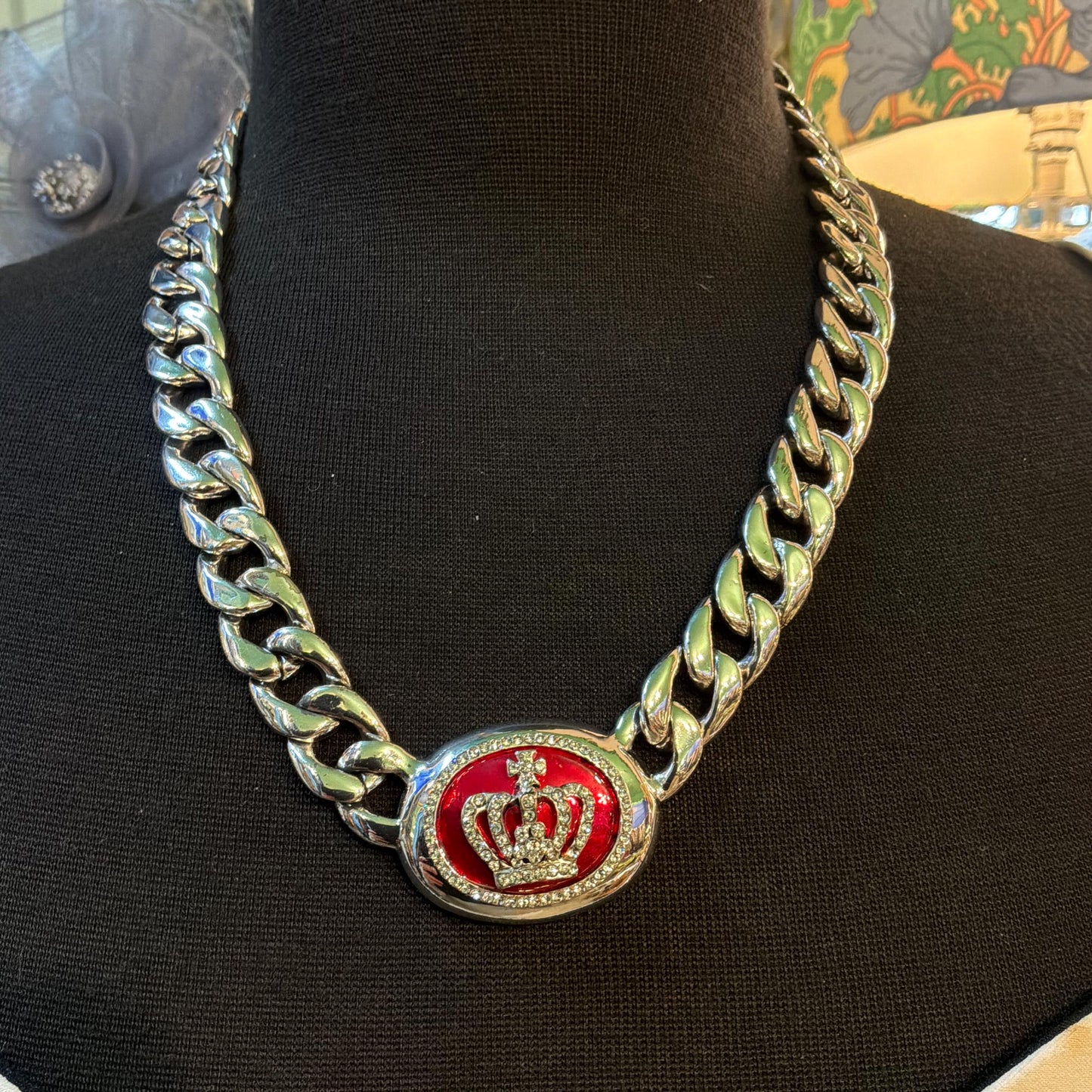 Vintage Butler and Wilson Chunky Curb Chain Necklace with Crystal Crown