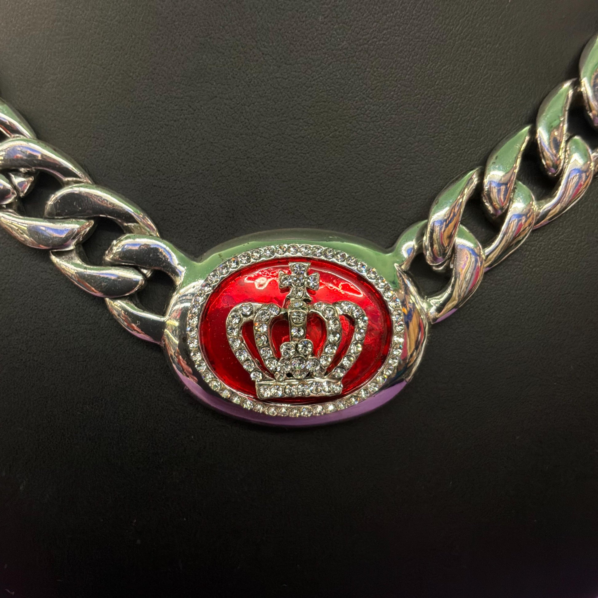 Vintage Butler and Wilson Chunky Curb Chain Necklace with Crystal Crown
