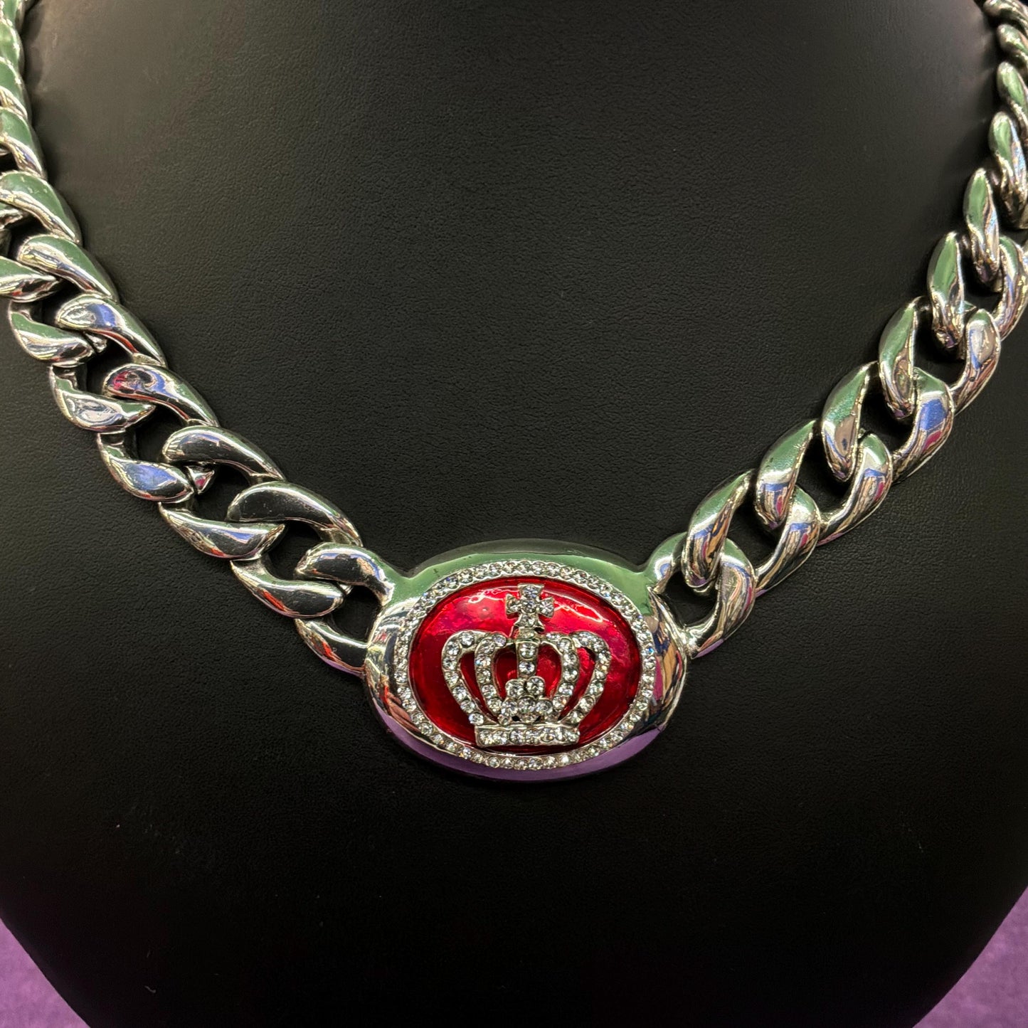 Vintage Butler and Wilson Chunky Curb Chain Necklace with Crystal Crown