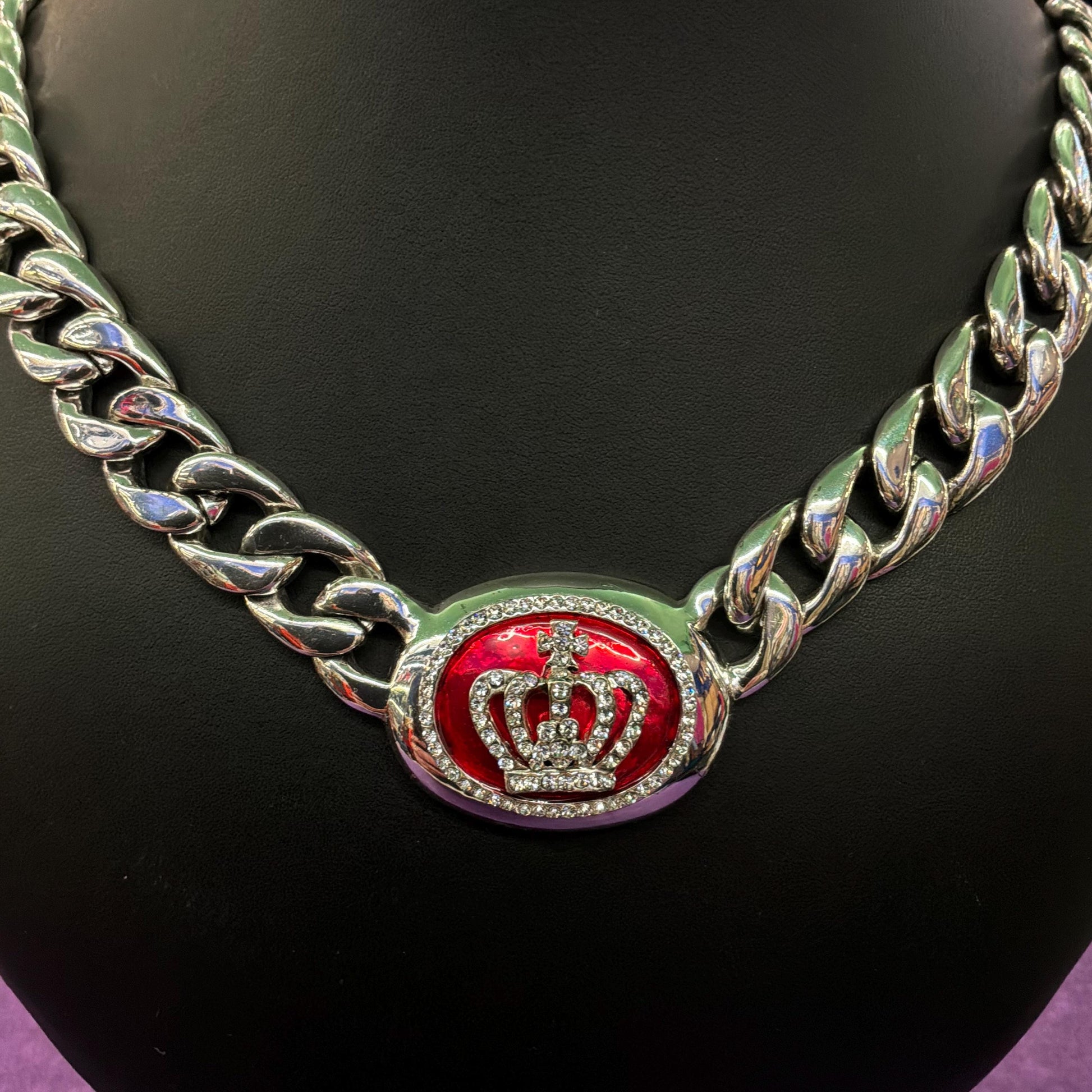 Vintage Butler and Wilson Chunky Curb Chain Necklace with Crystal Crown