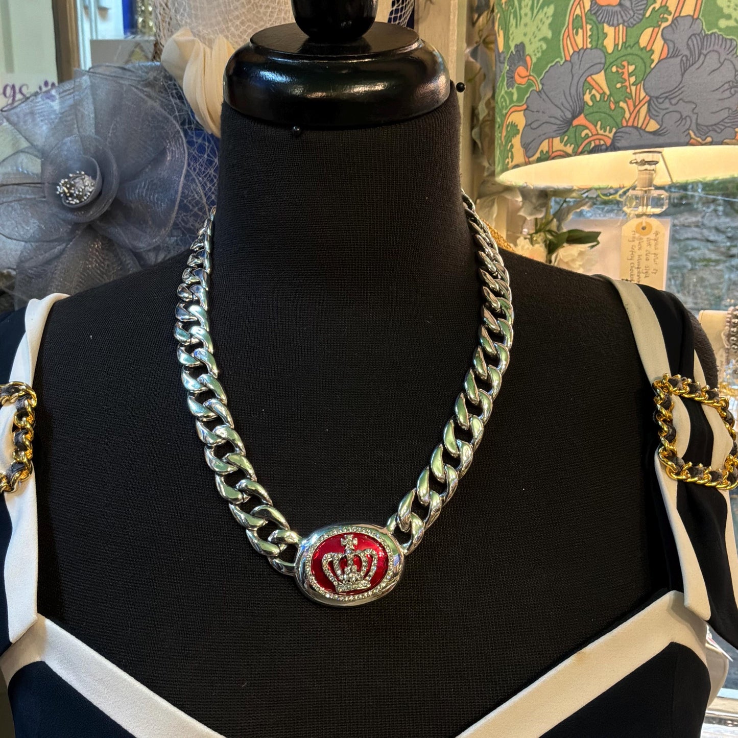 Vintage Butler and Wilson Chunky Curb Chain Necklace with Crystal Crown