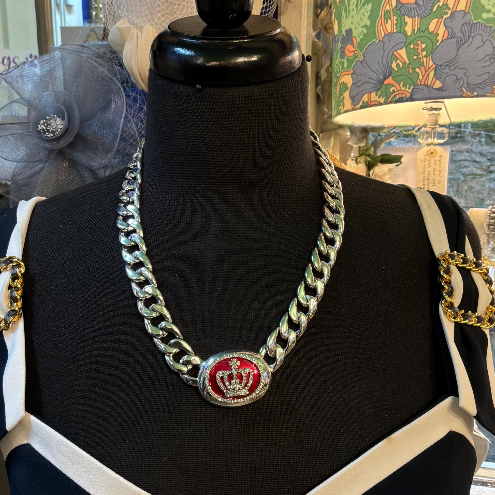 Vintage Butler and Wilson Chunky Curb Chain Necklace with Crystal Crown