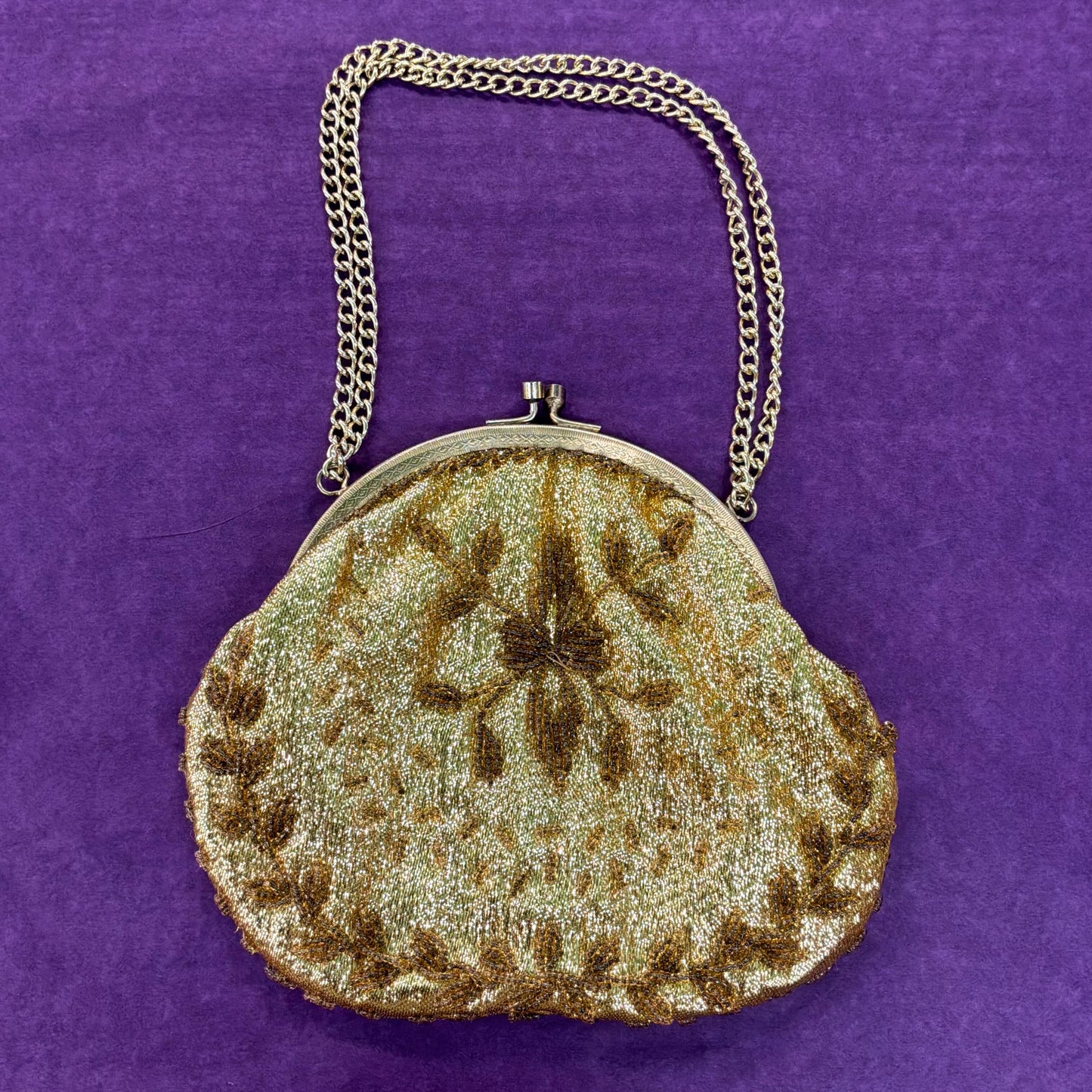 Vintage 1950/60s Gold Lurex Beaded Evening Bag