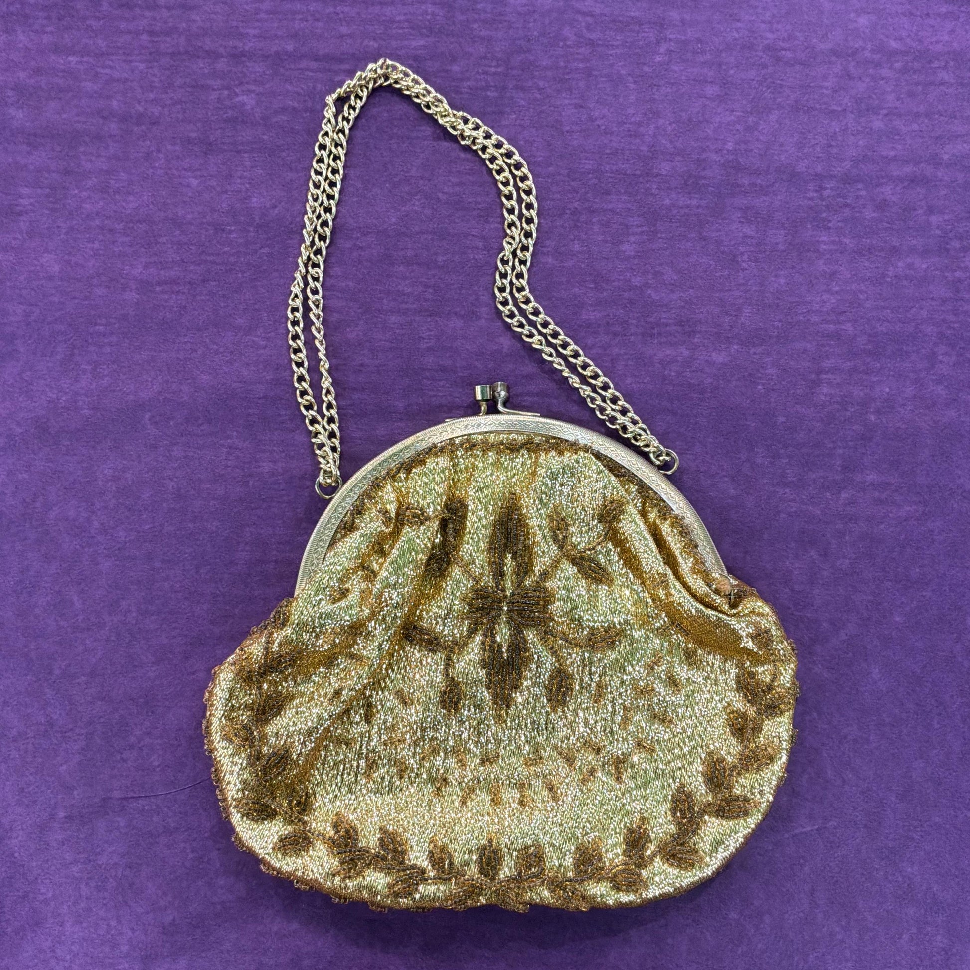 Vintage 1950/60s Gold Lurex Beaded Evening Bag