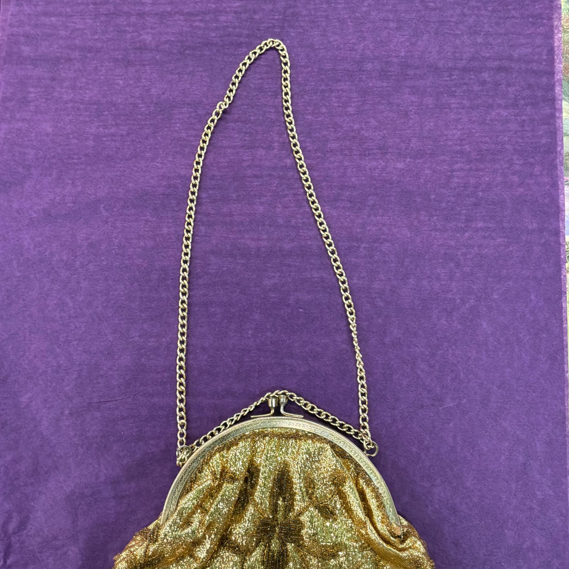Vintage 1950/60s Gold Lurex Beaded Evening Bag
