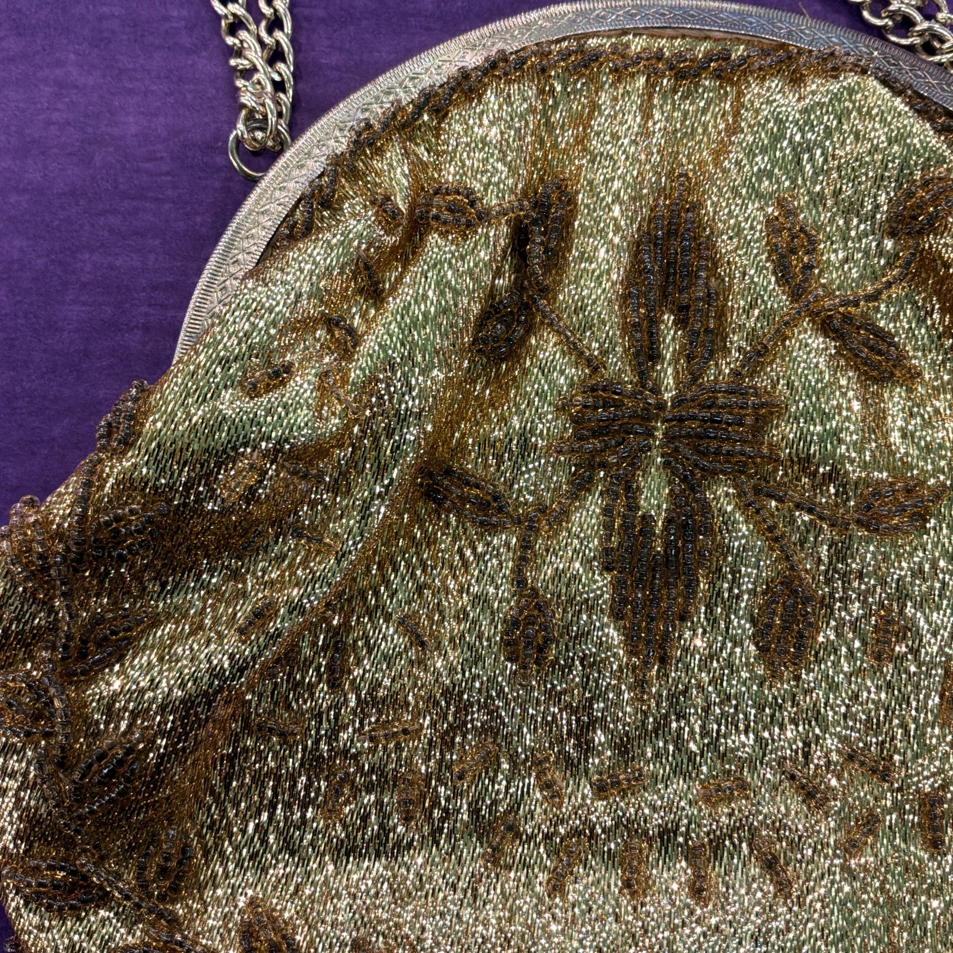 Vintage 1950/60s Gold Lurex Beaded Evening Bag