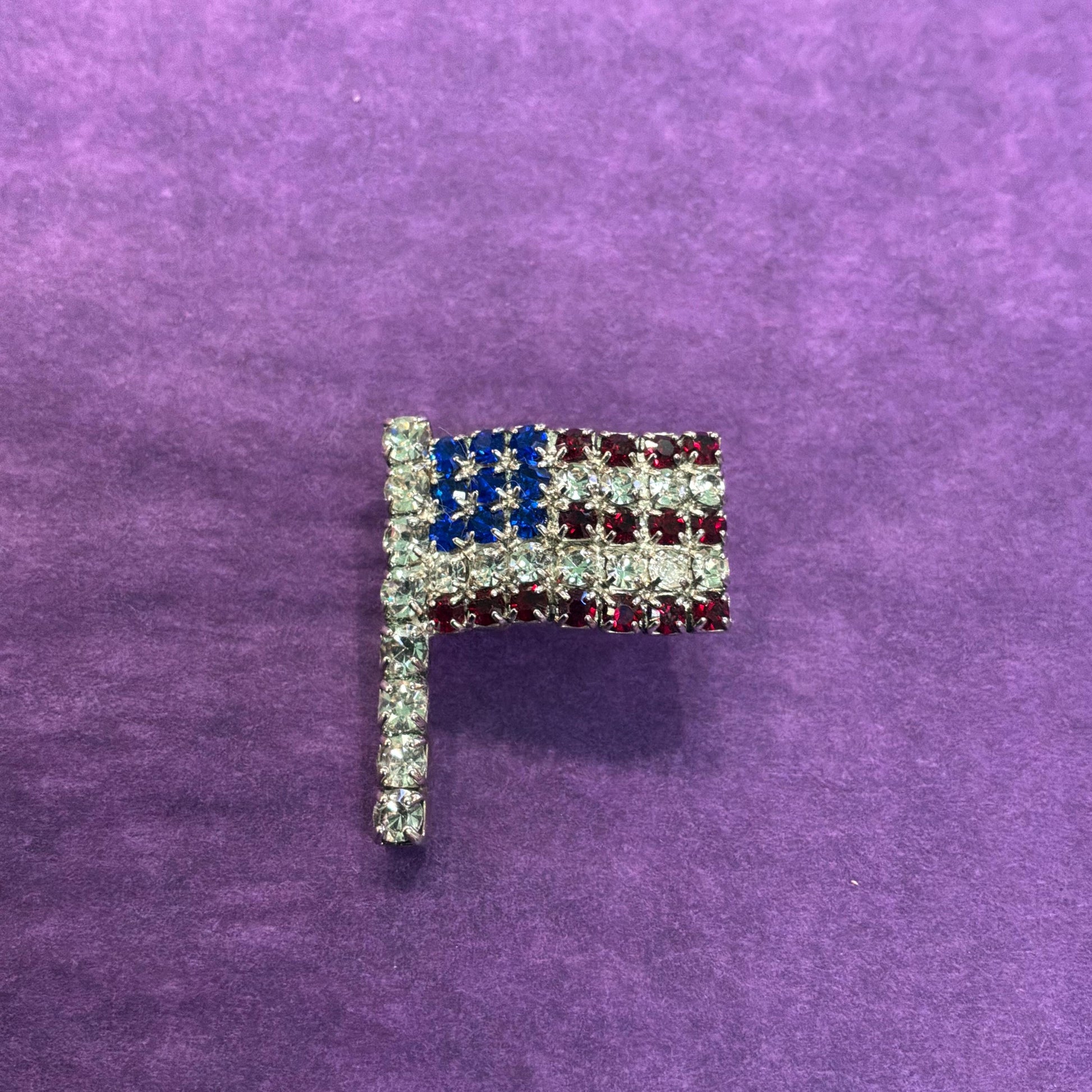 Vintage Crystal Stars and Stripe American Style Flag Brooch/ Lapel Pin