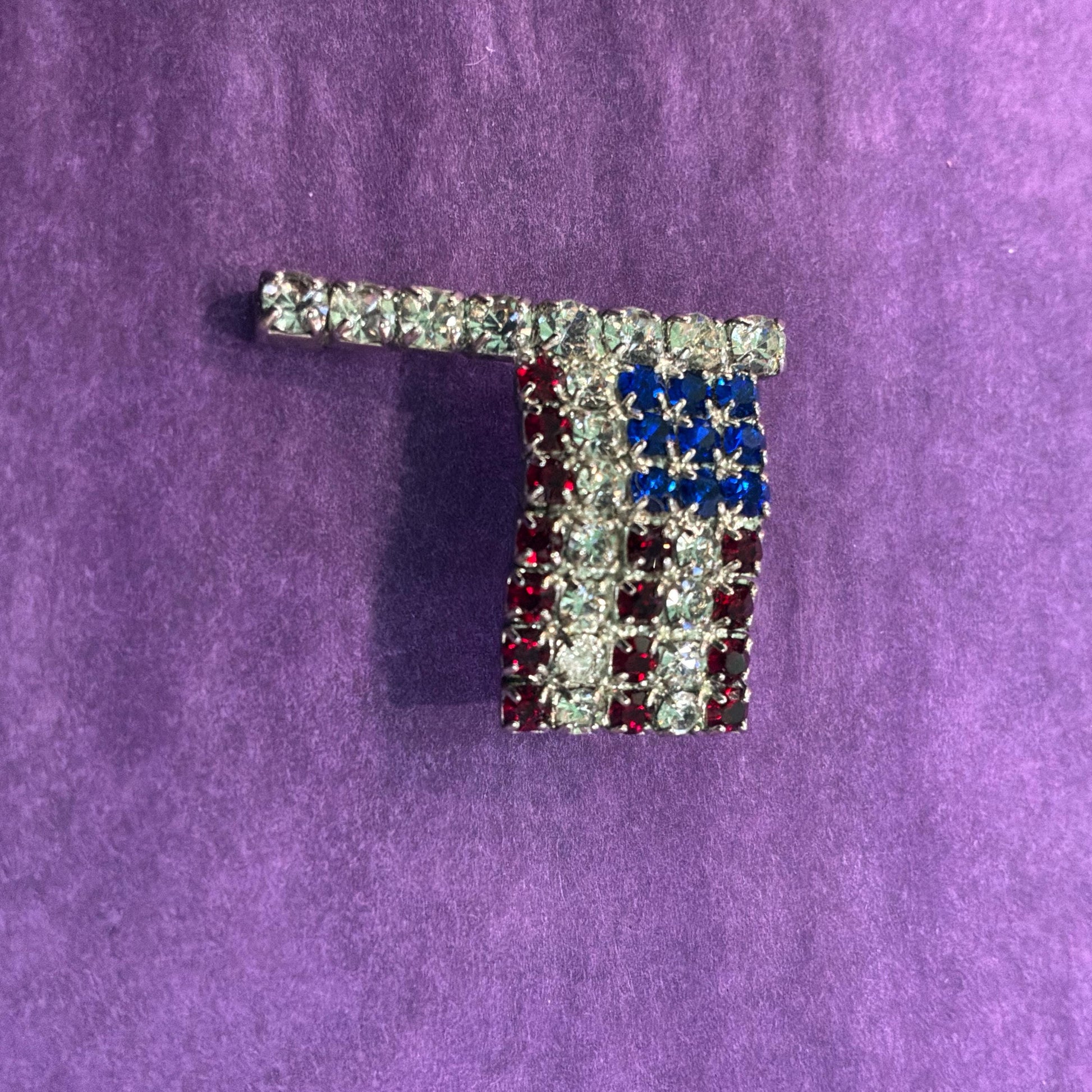 Vintage Crystal Stars and Stripe American Style Flag Brooch/ Lapel Pin