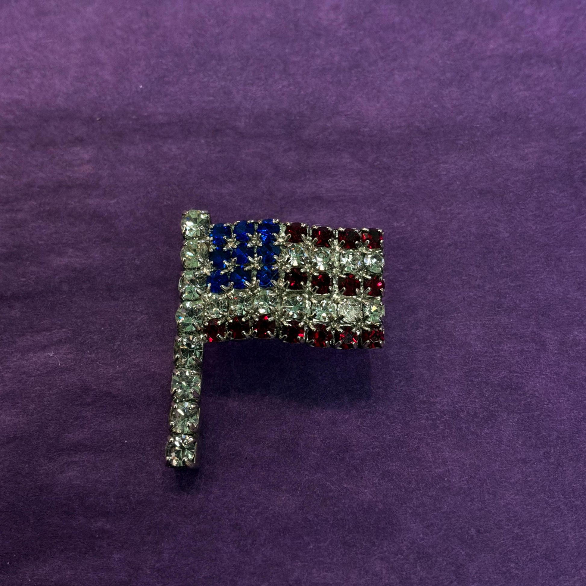 Vintage Crystal Stars and Stripe American Style Flag Brooch/ Lapel Pin