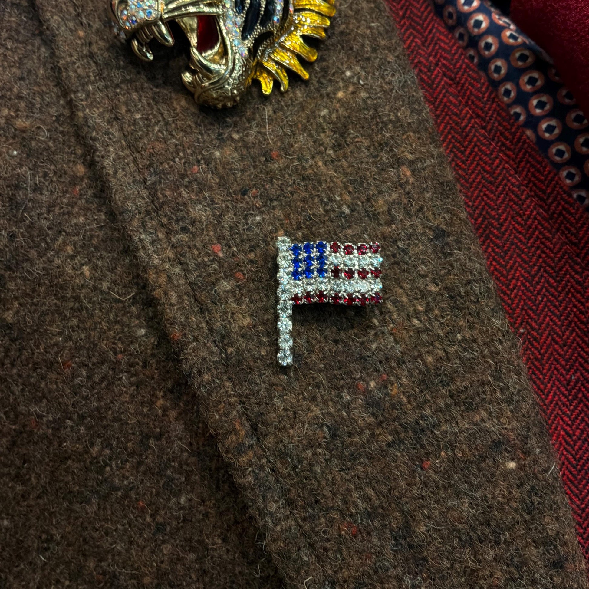 Vintage Crystal Stars and Stripe American Style Flag Brooch/ Lapel Pin