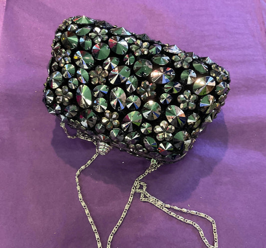 Butler And Wilson Black Velver And Gunmetal, Bejewlled Evening Bag, Clutch, Shoulder, Handbag
